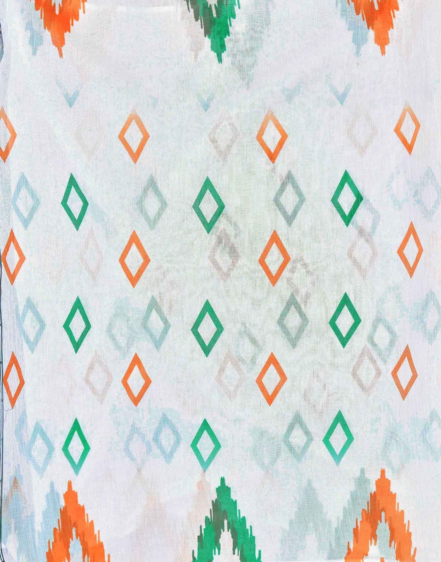 White Linen Printed Saree