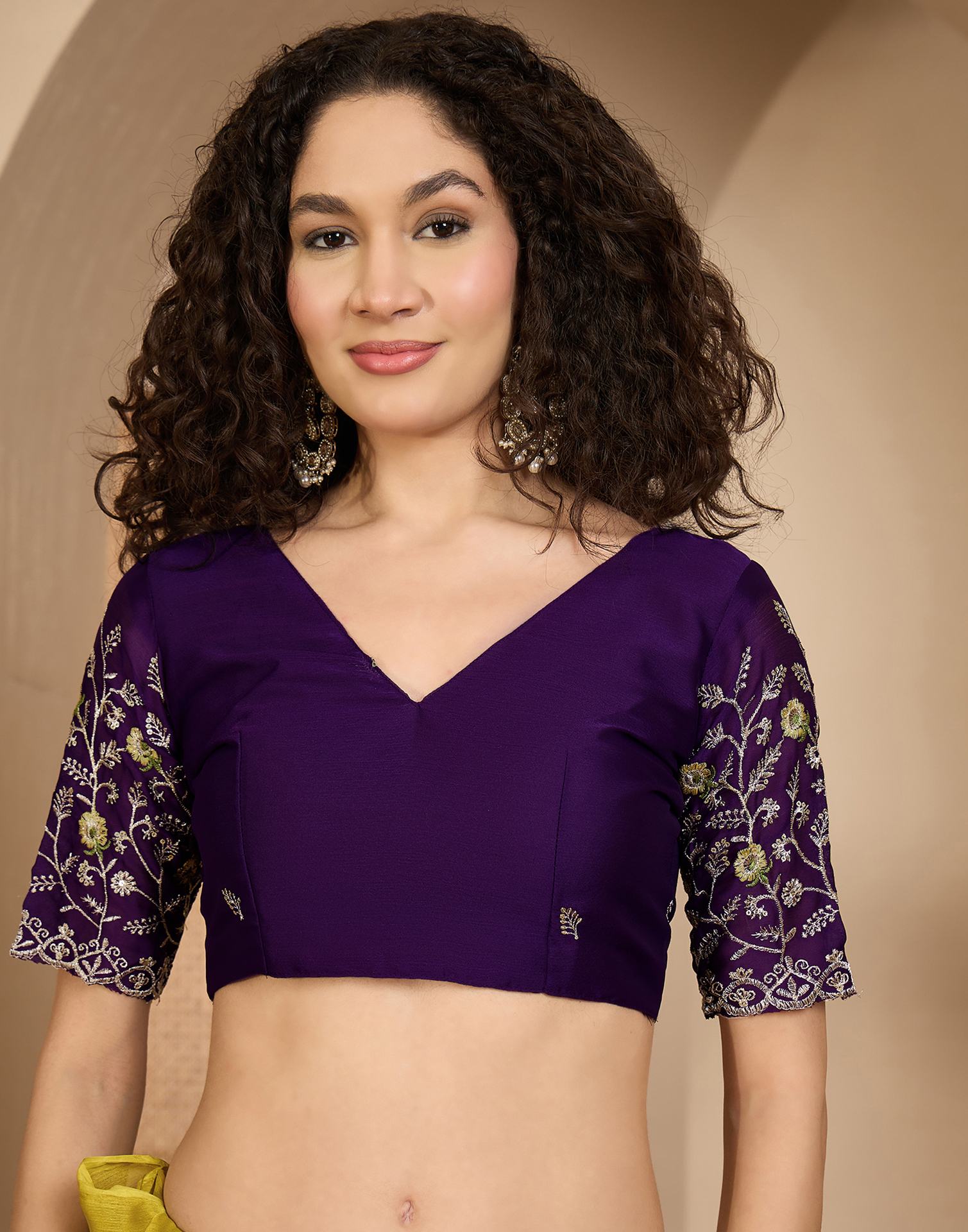 Lime Yellow Chiffon Sequence Embroidery Saree