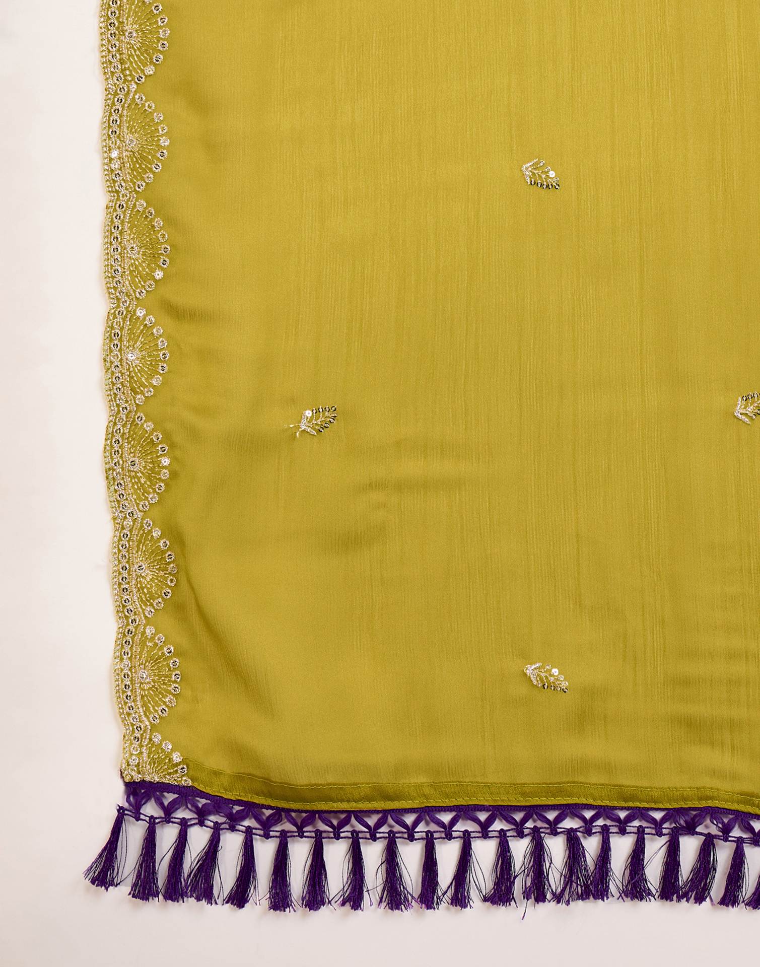 Lime Yellow Chiffon Sequence Embroidery Saree