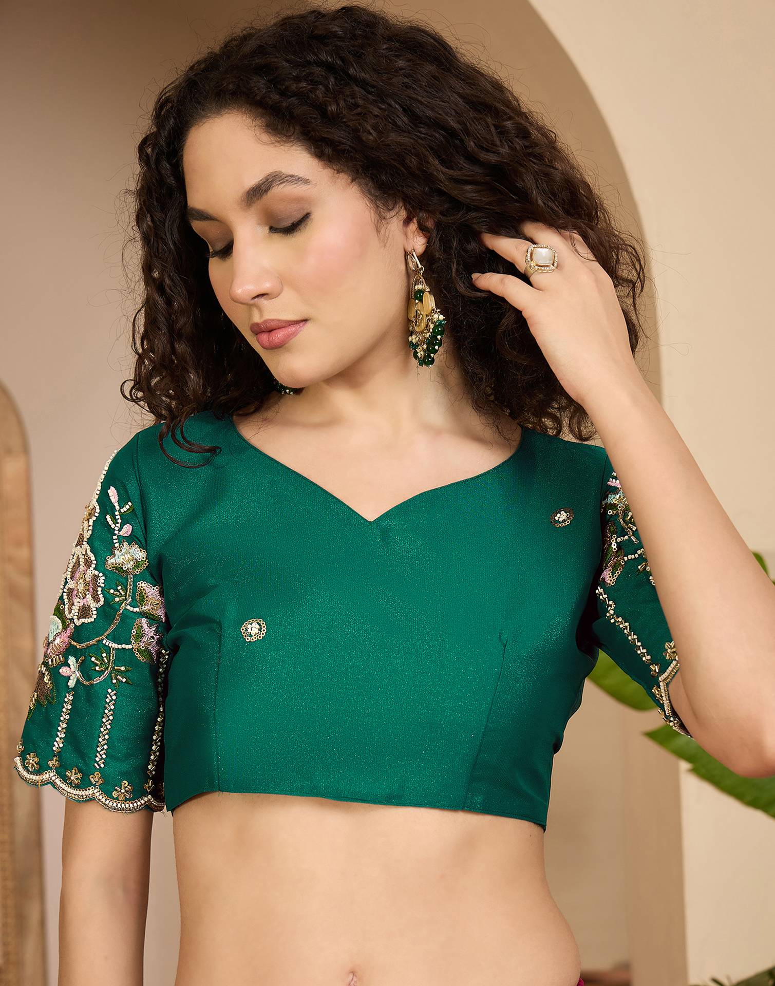 Dark Rani Pink Shimmer Stone Work Embellished saree