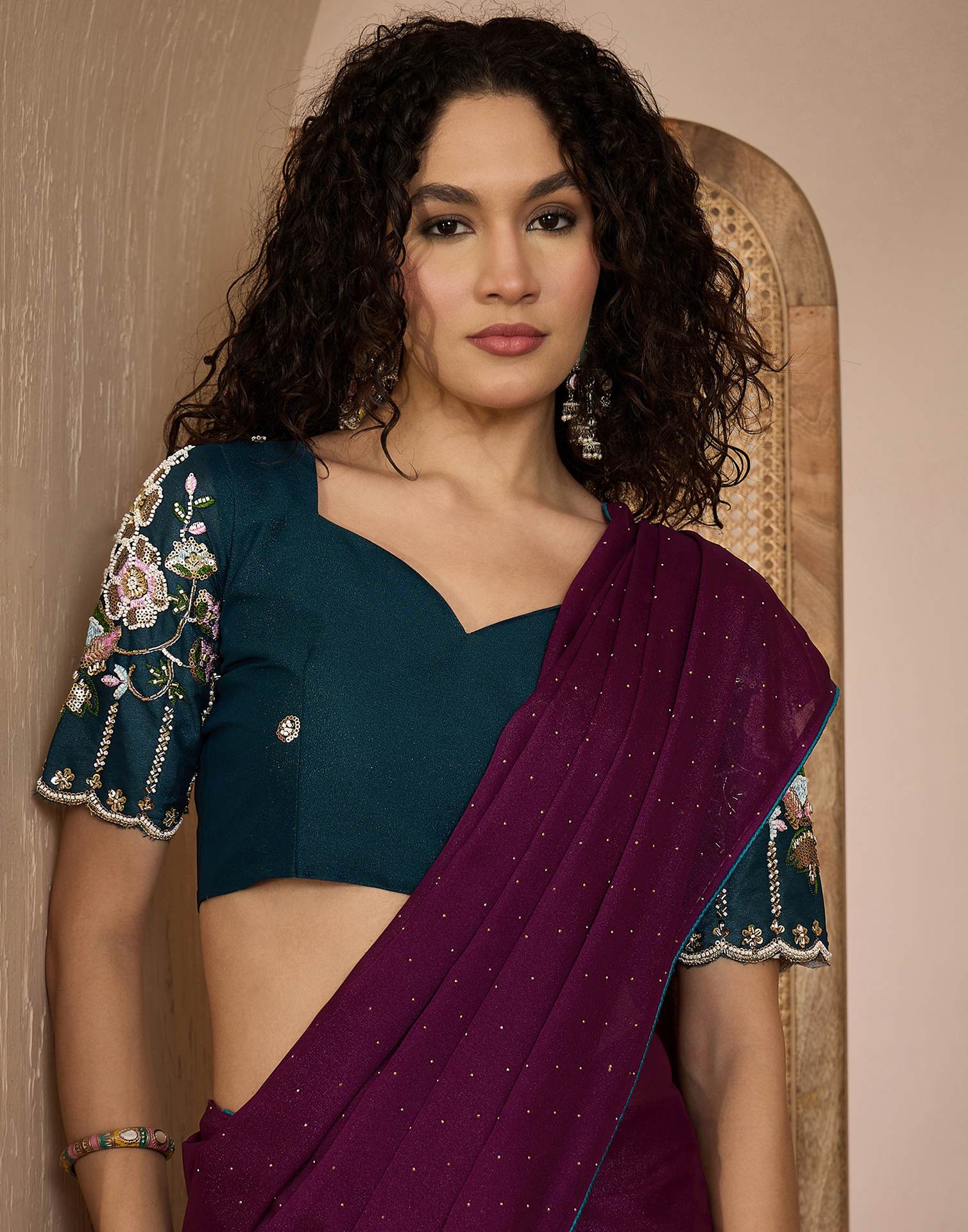 Dark Purple Shimmer Stone Work Embellished saree