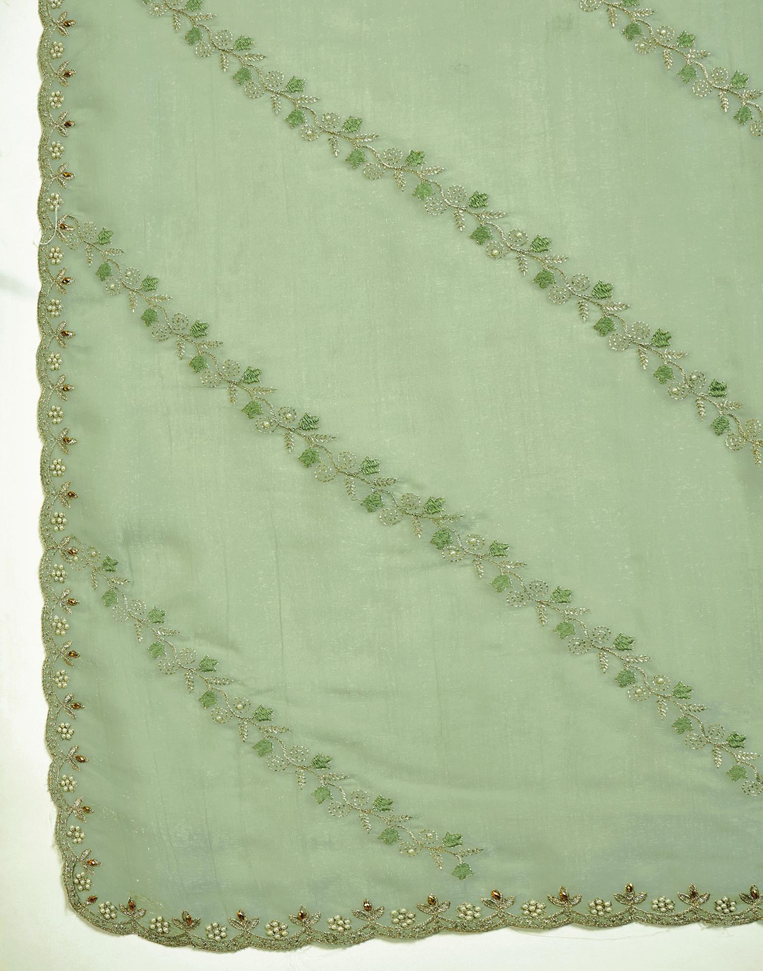 Pista Green Shimmer Chiffon Sequence Embroidery saree
