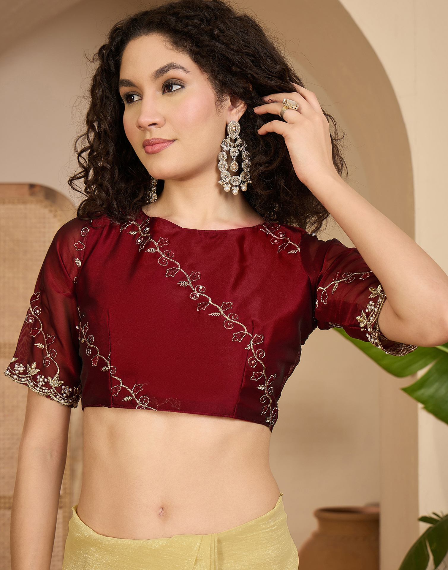 Light Yellow Shimmer Chiffon Sequence Embroidery saree