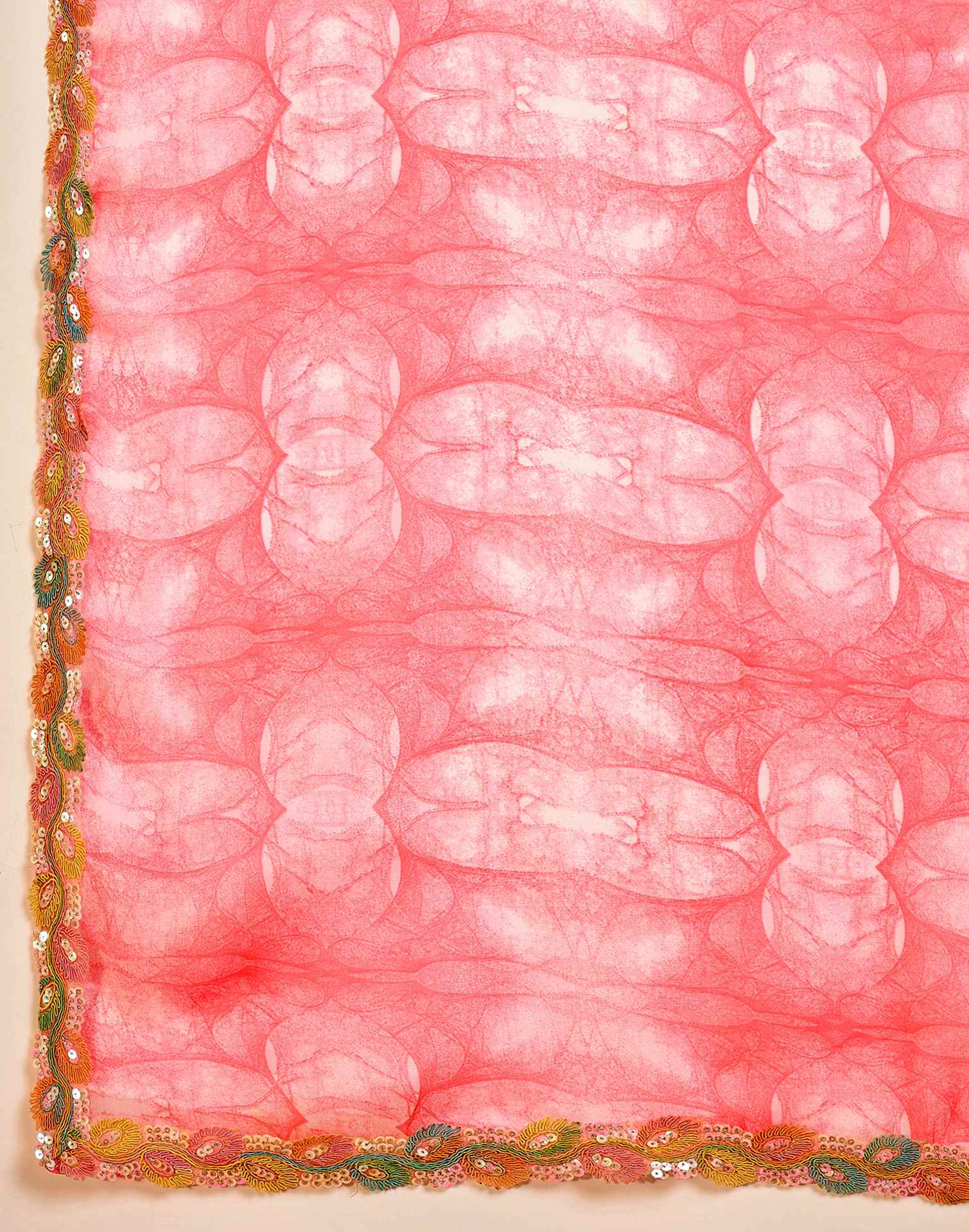 Pink Shimmer Tissue Printed Lace saree