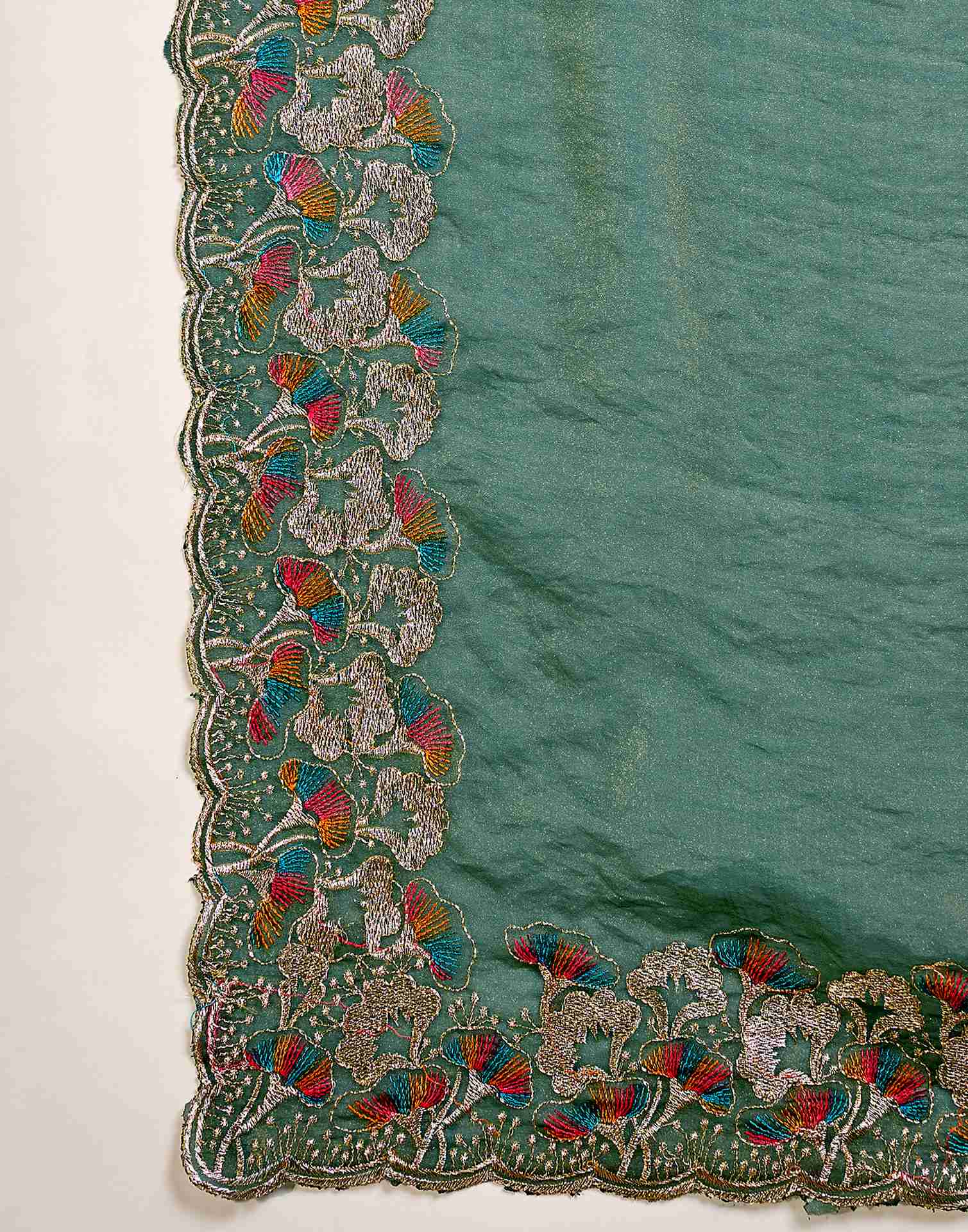Sage Green Shimmer Sequence Embroidery Saree