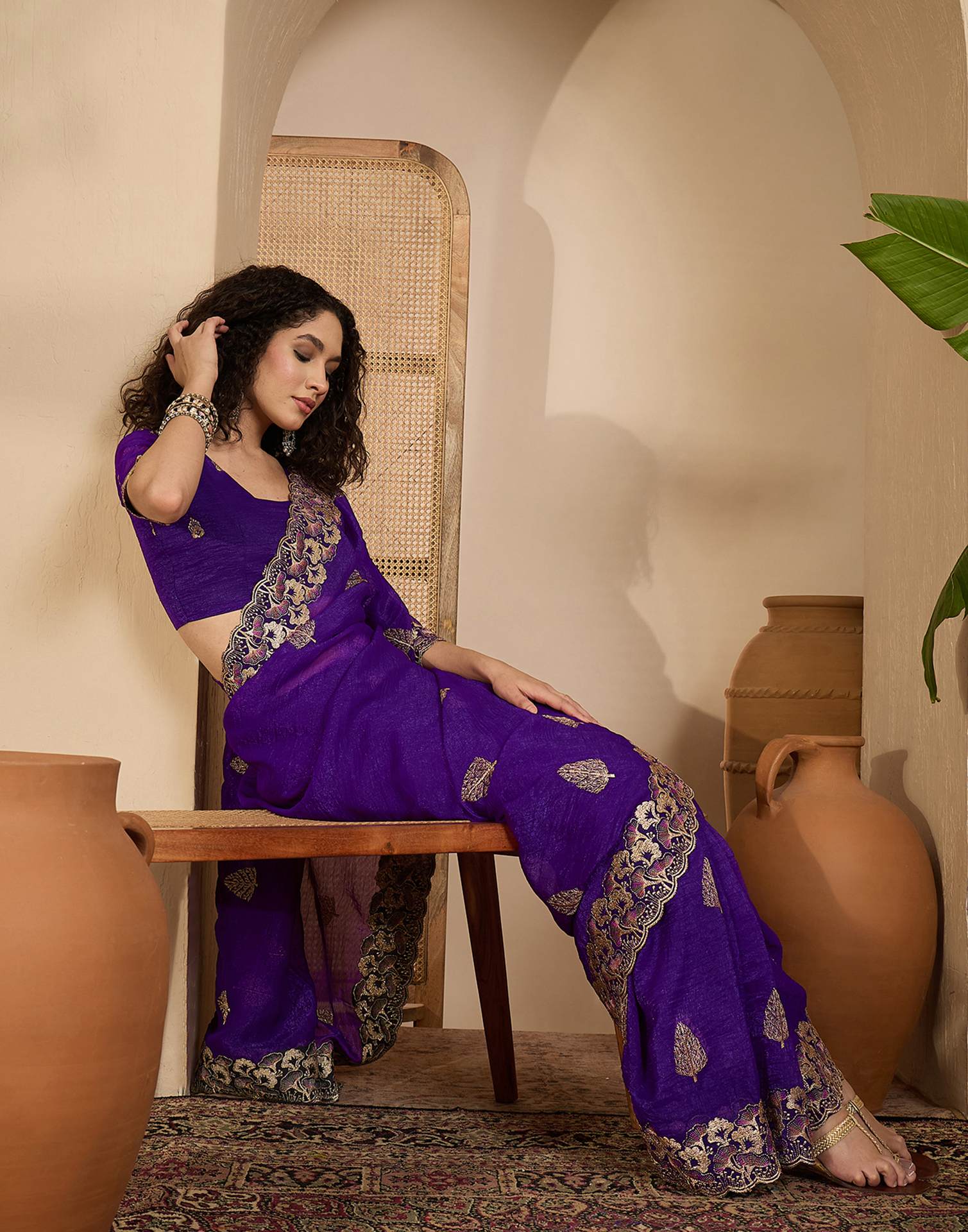 Purple Shimmer Sequence Embroidery Saree