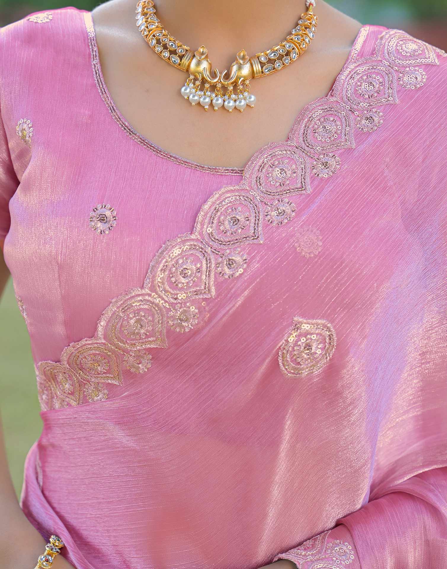Light Pink Shimmer Chiffon Sequence Embroidery saree