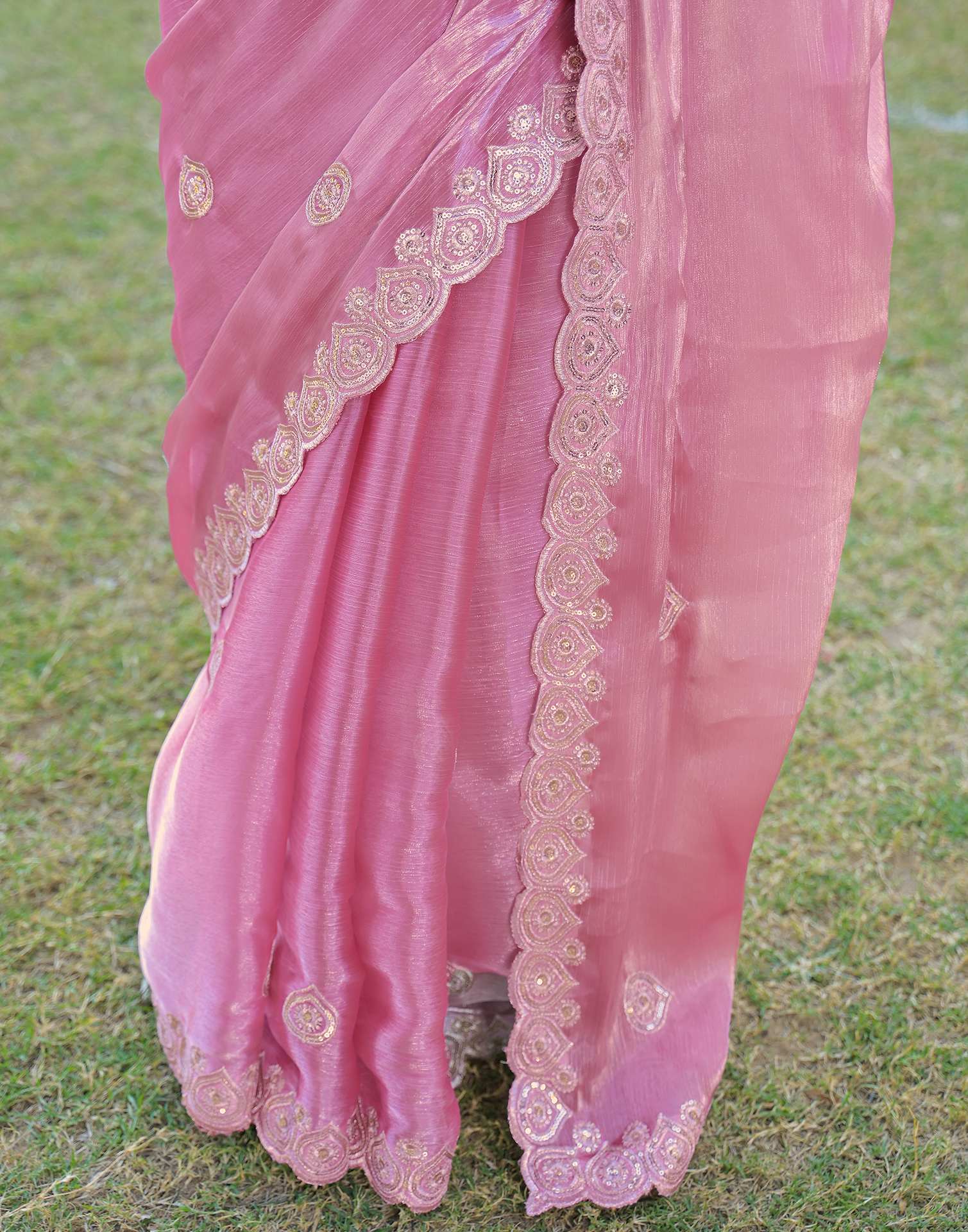 Light Pink Shimmer Chiffon Sequence Embroidery saree