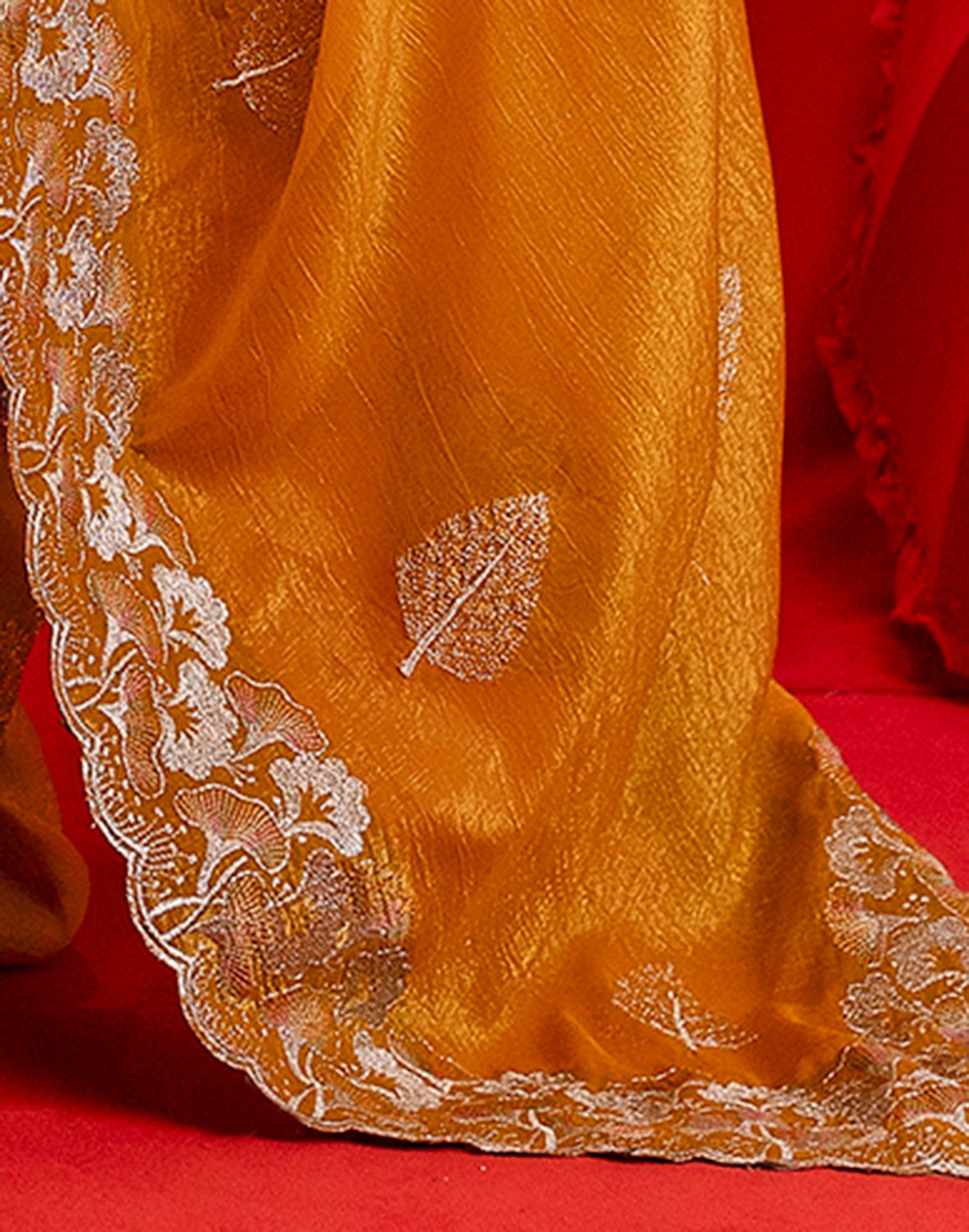 Orange Shimmer Chiffon Sequence Embroidery saree