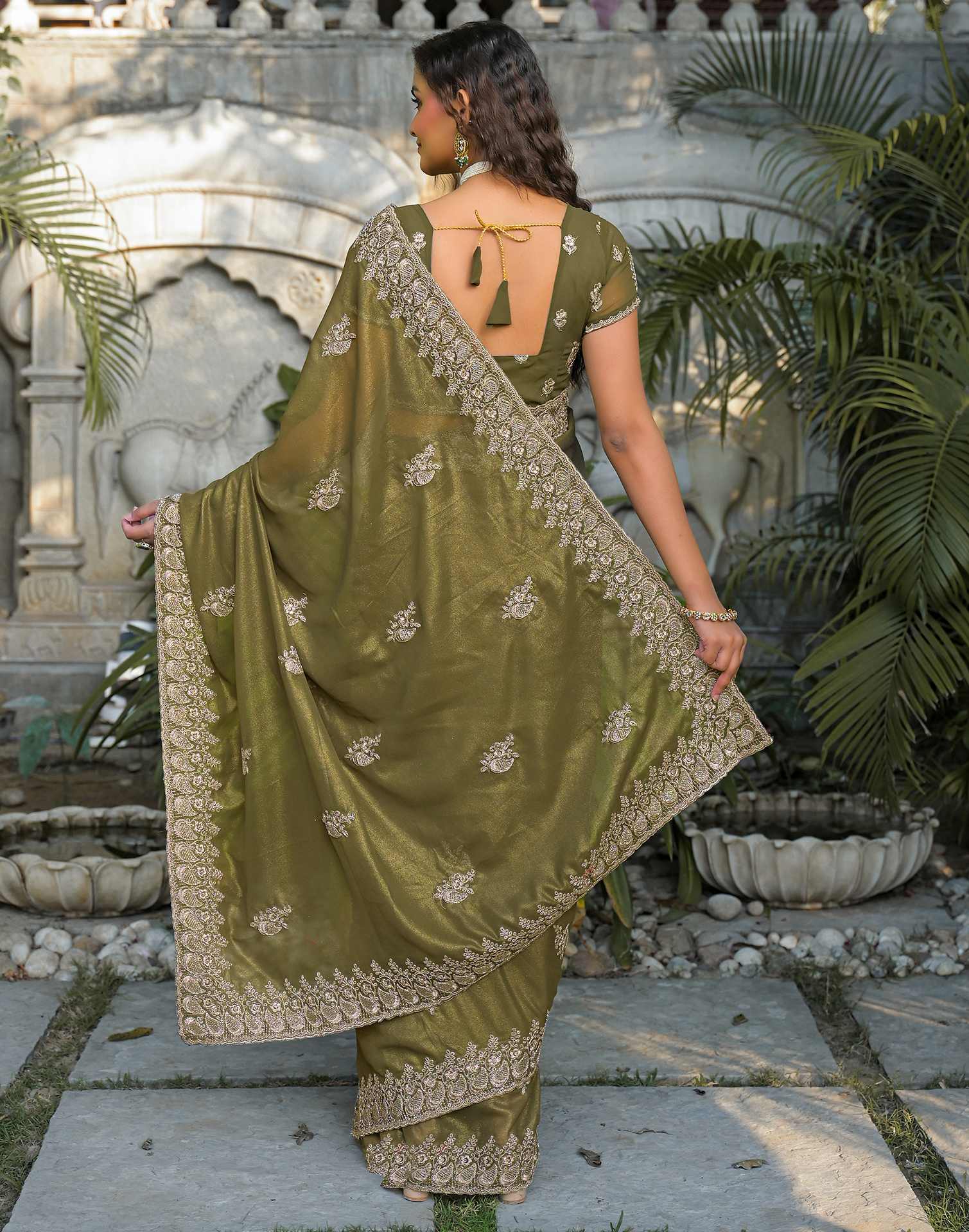 Mehandi Green Shimmer Georgette Sequence Embroidery saree