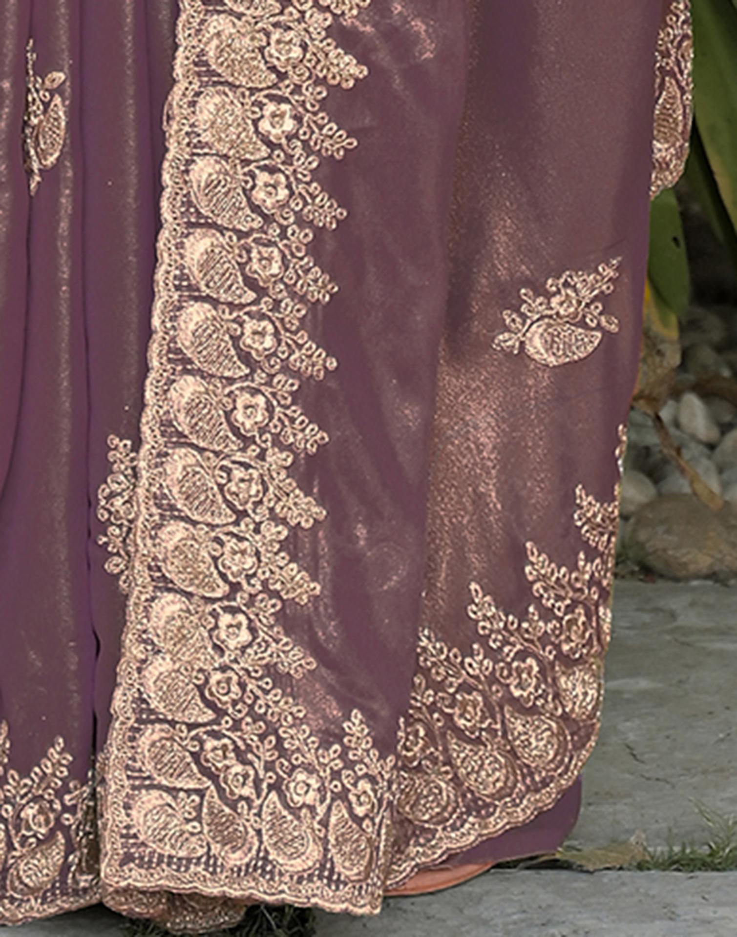 Dusty Mauve Shimmer Georgette Sequence Embroidery saree