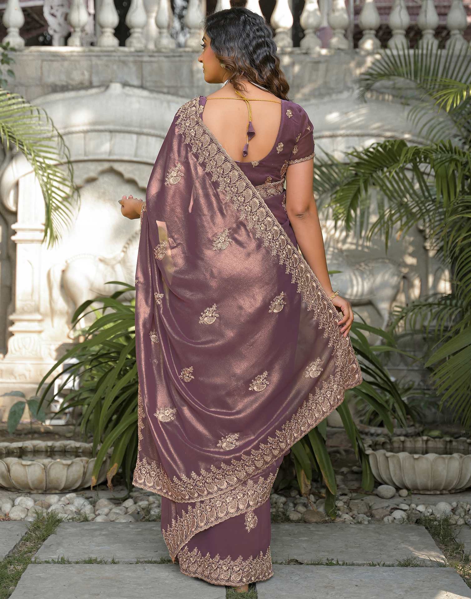 Dusty Mauve Shimmer Georgette Sequence Embroidery saree