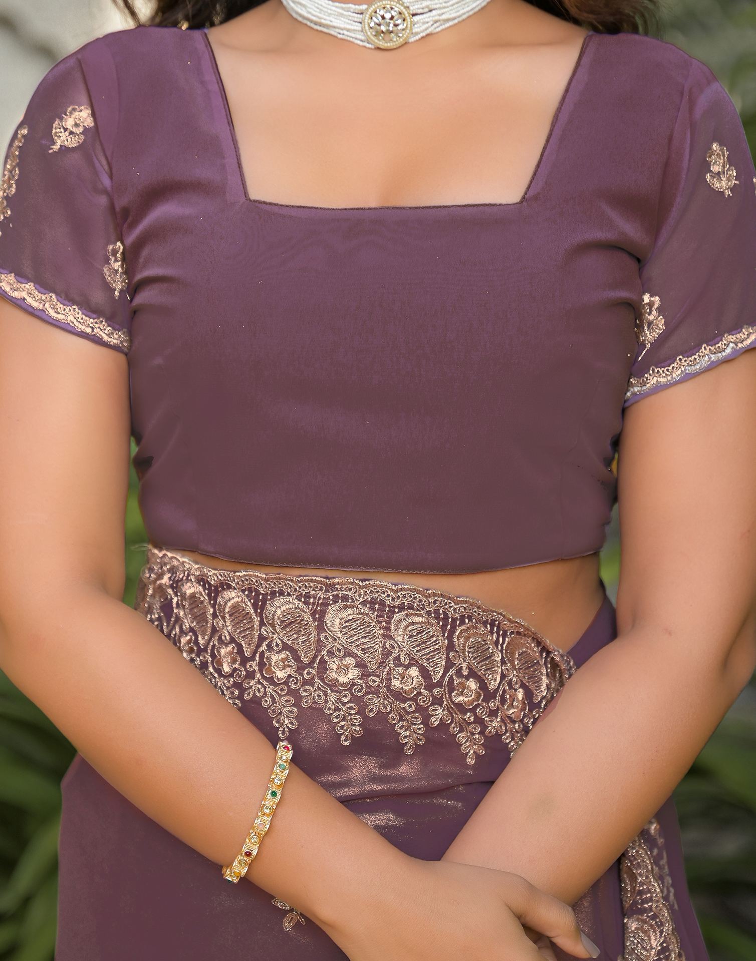 Dusty Mauve Shimmer Georgette Sequence Embroidery saree