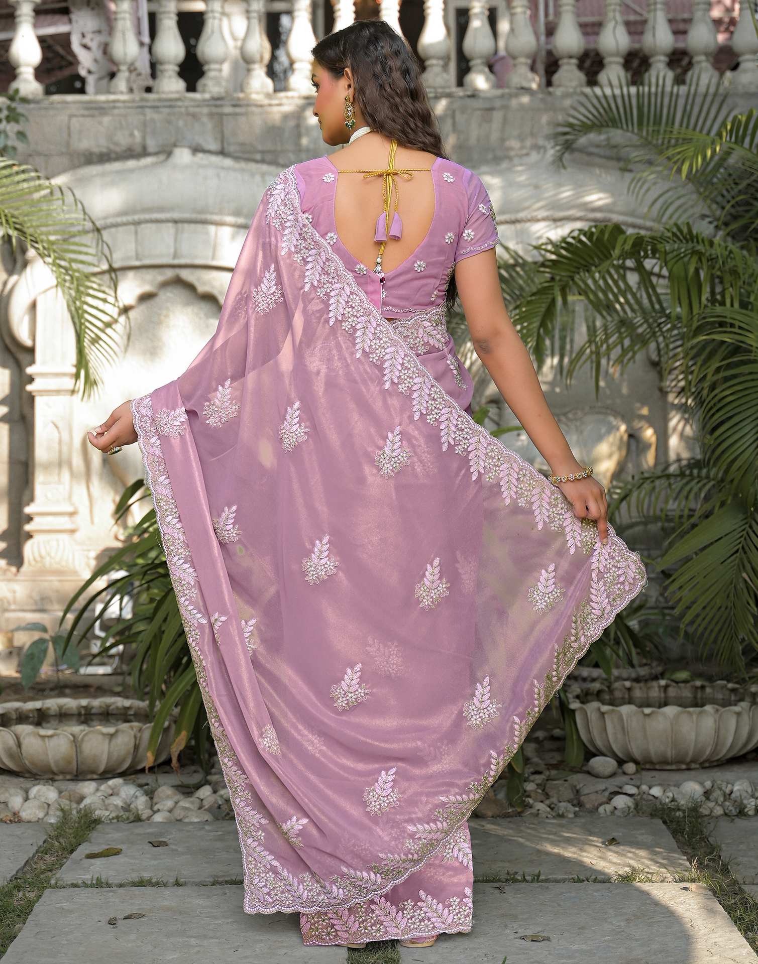 Light Purple Shimmer Georgette Sequence Embroidery saree