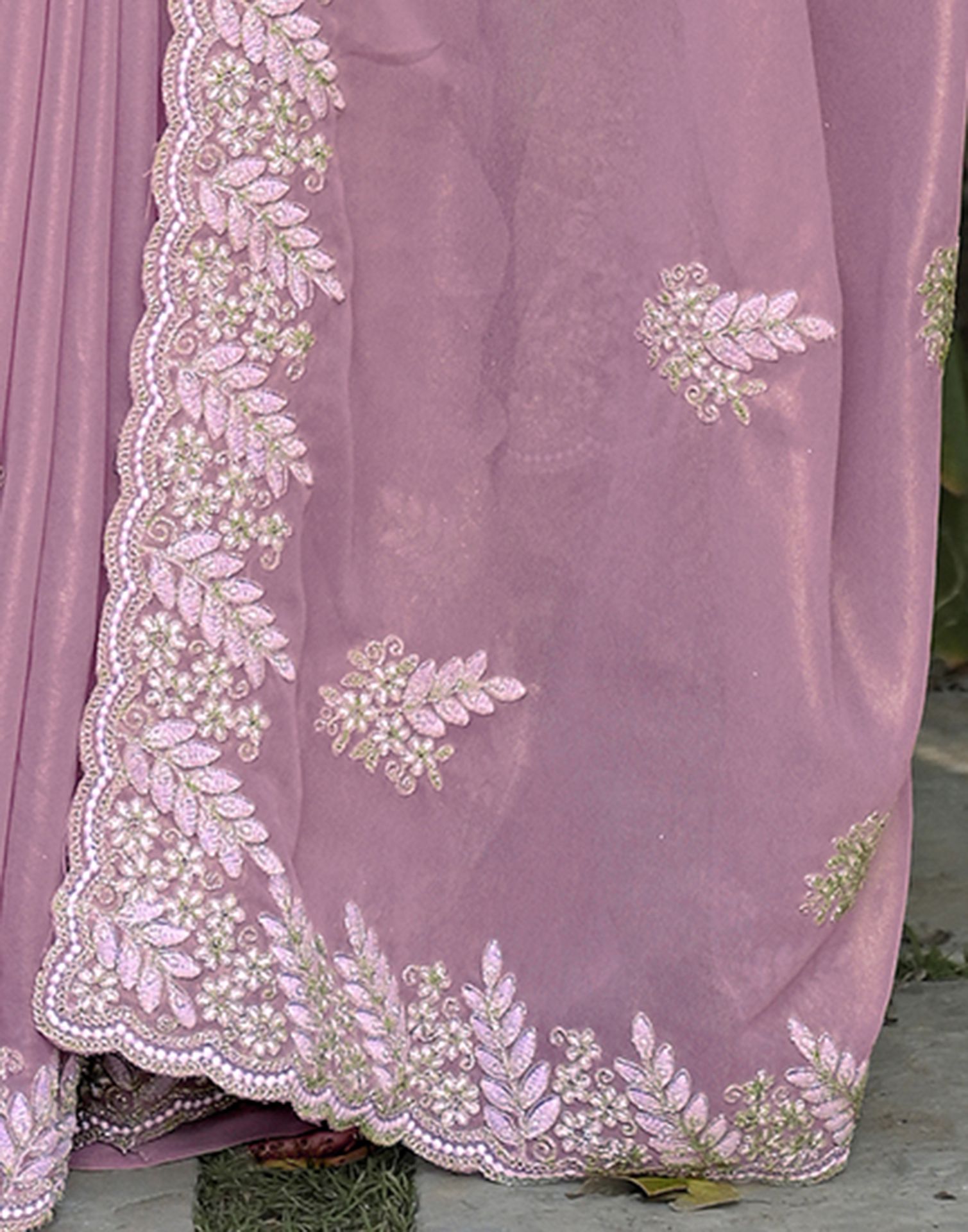 Light Purple Shimmer Georgette Sequence Embroidery saree