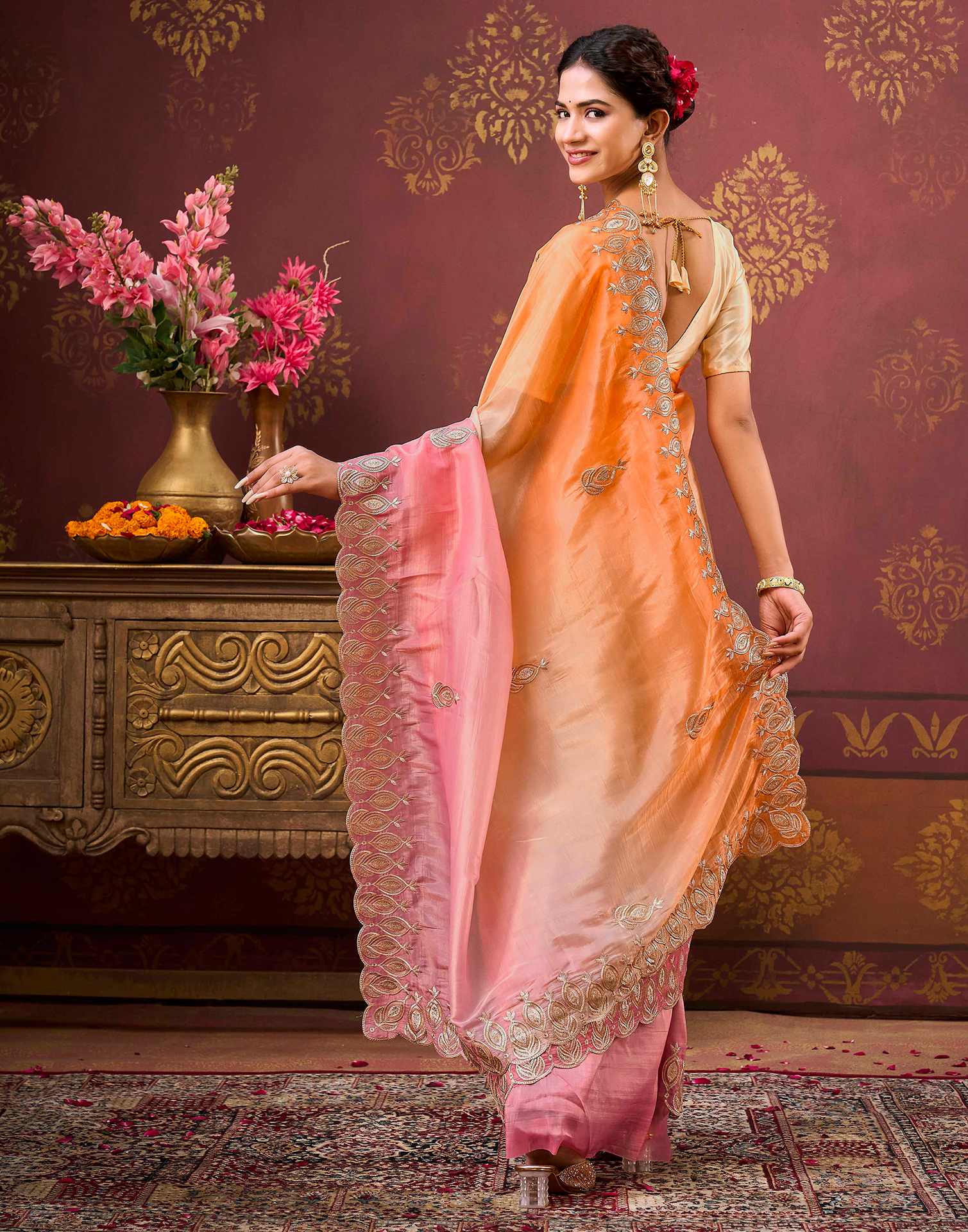 Light Pink Tissue Silk Sequence Embroidery Saree