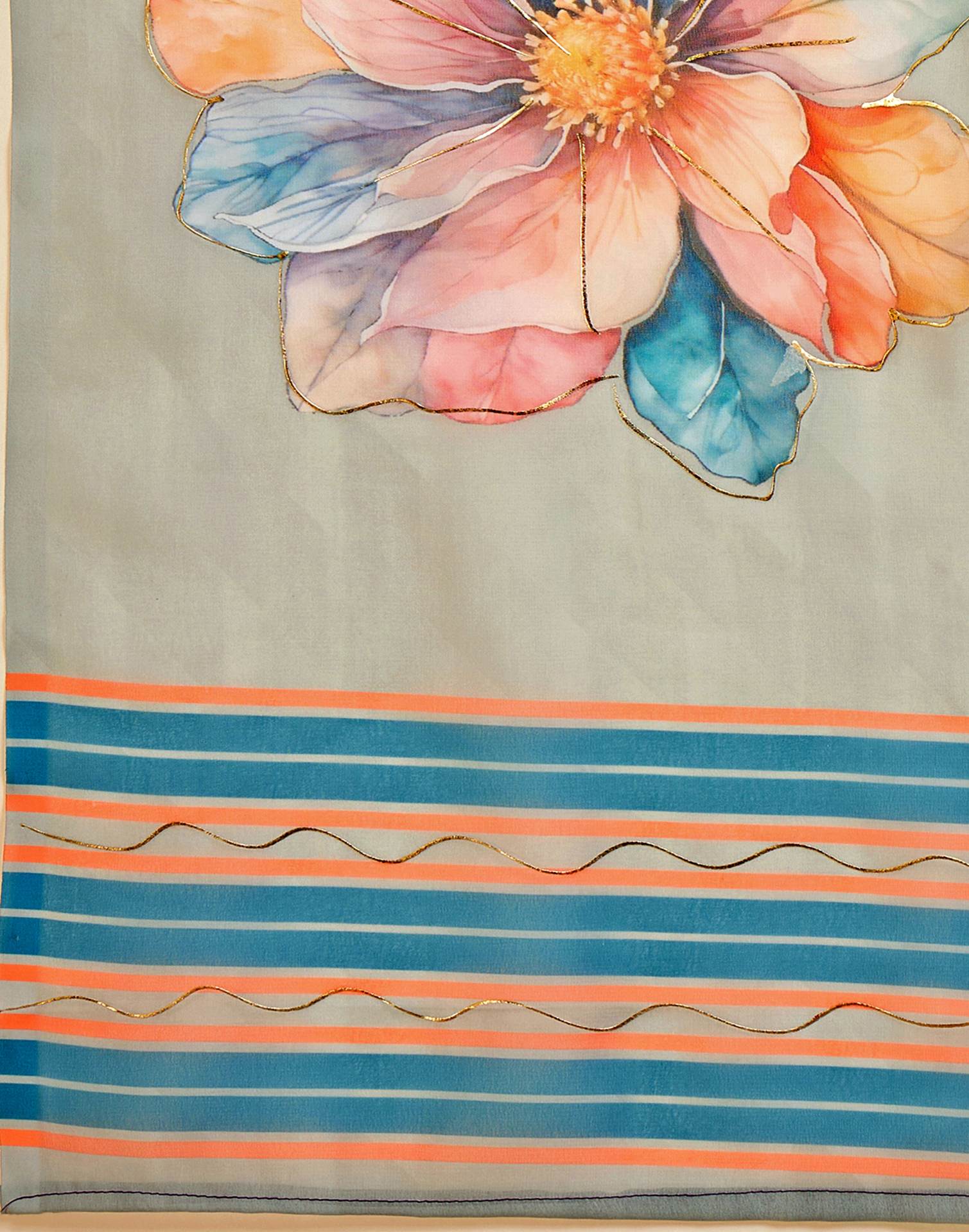 Grey Georgette Floral Printed Saree