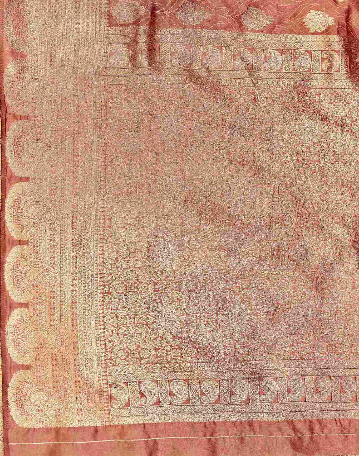 Peach Silk Woven Banarasi Saree
