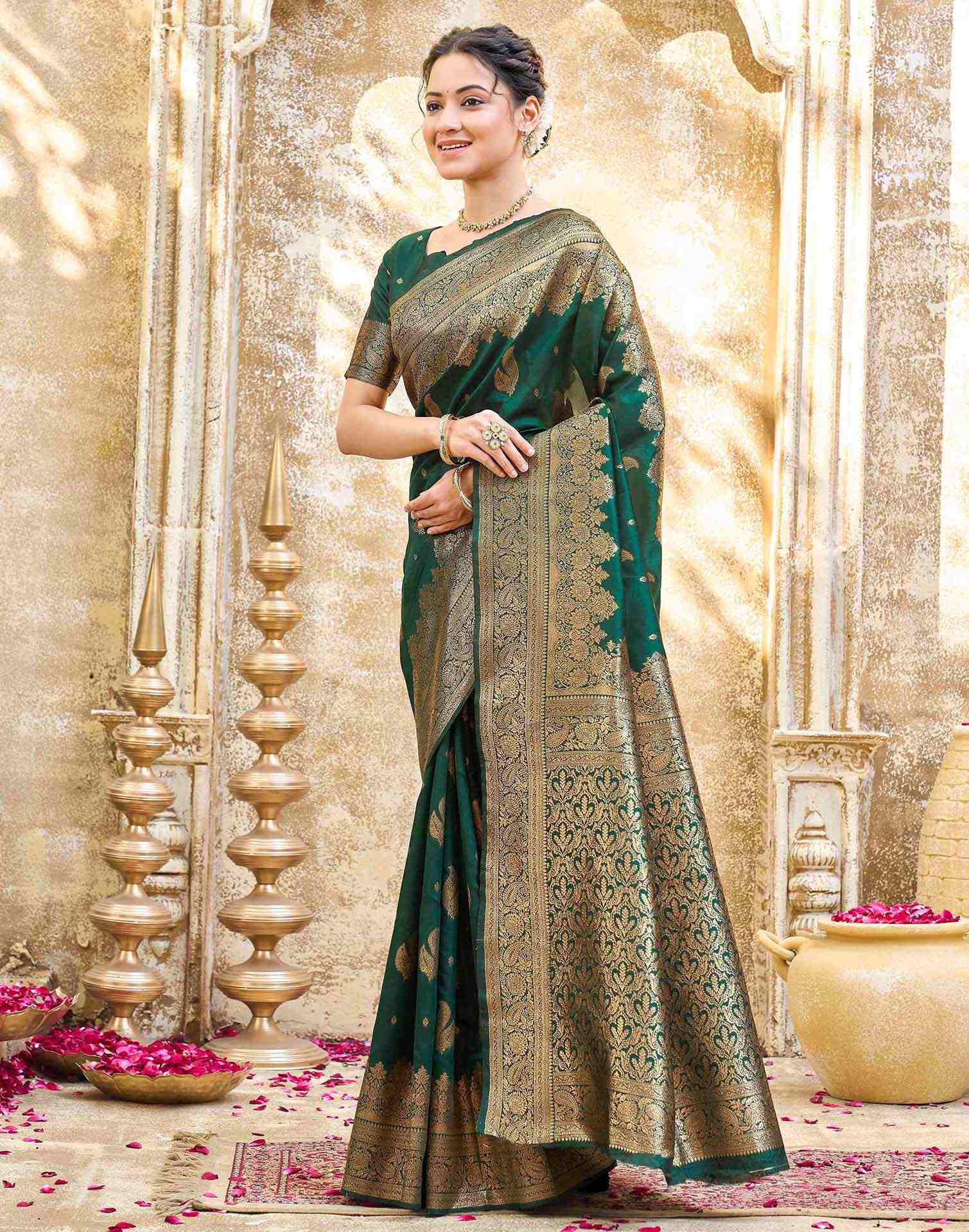 Dark Green Silk Woven Banarasi Saree