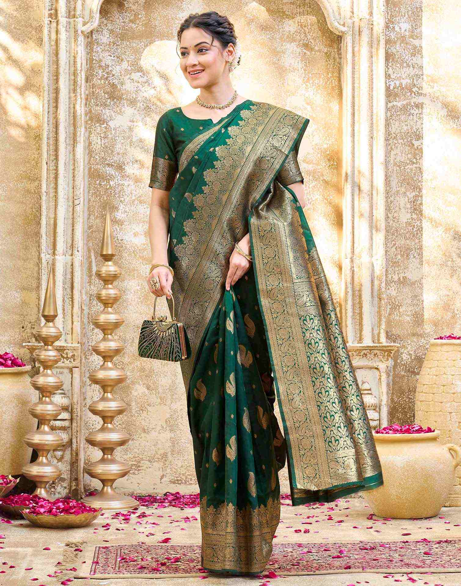 Dark Green Silk Woven Banarasi Saree