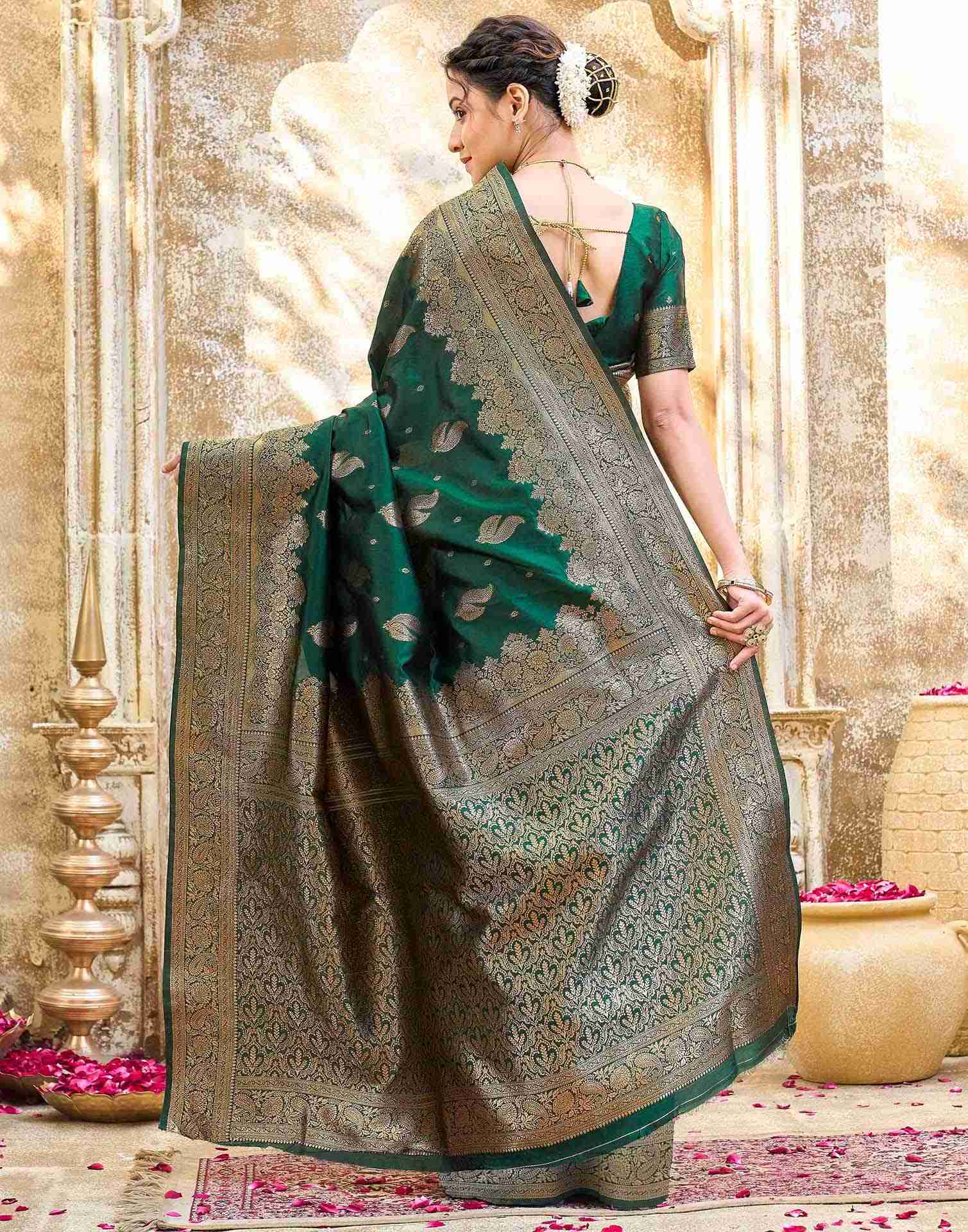 Dark Green Silk Woven Banarasi Saree
