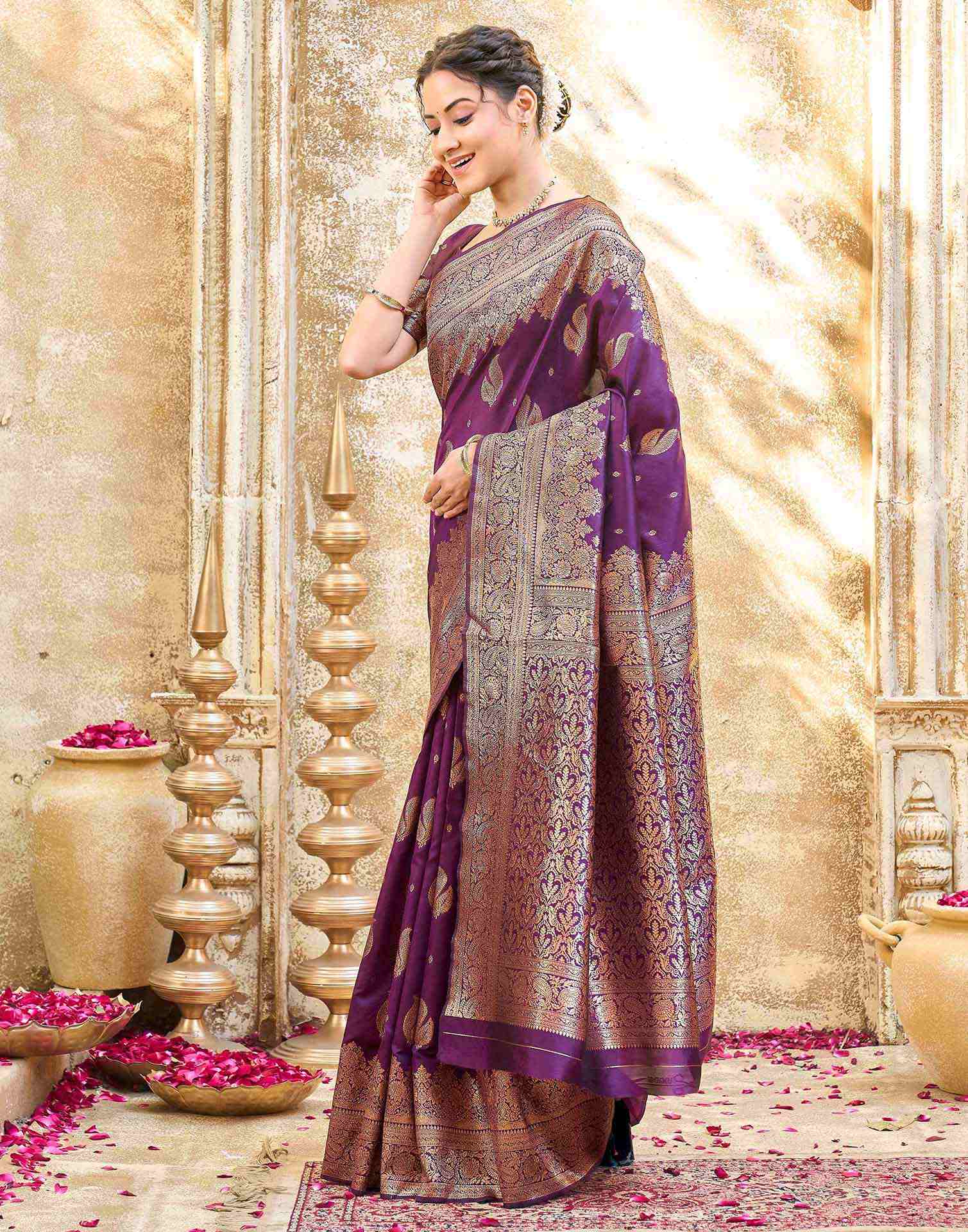 Dark Purple Silk Woven Banarasi Saree