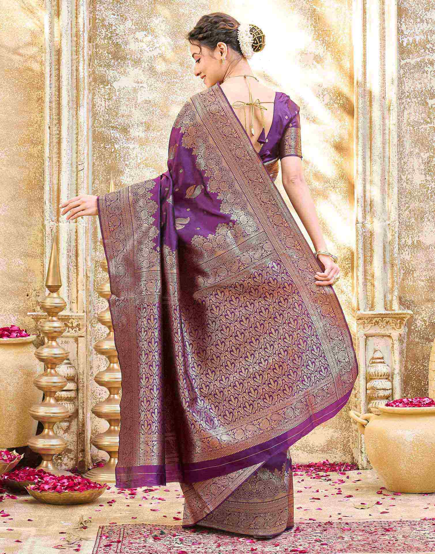 Dark Purple Silk Woven Banarasi Saree