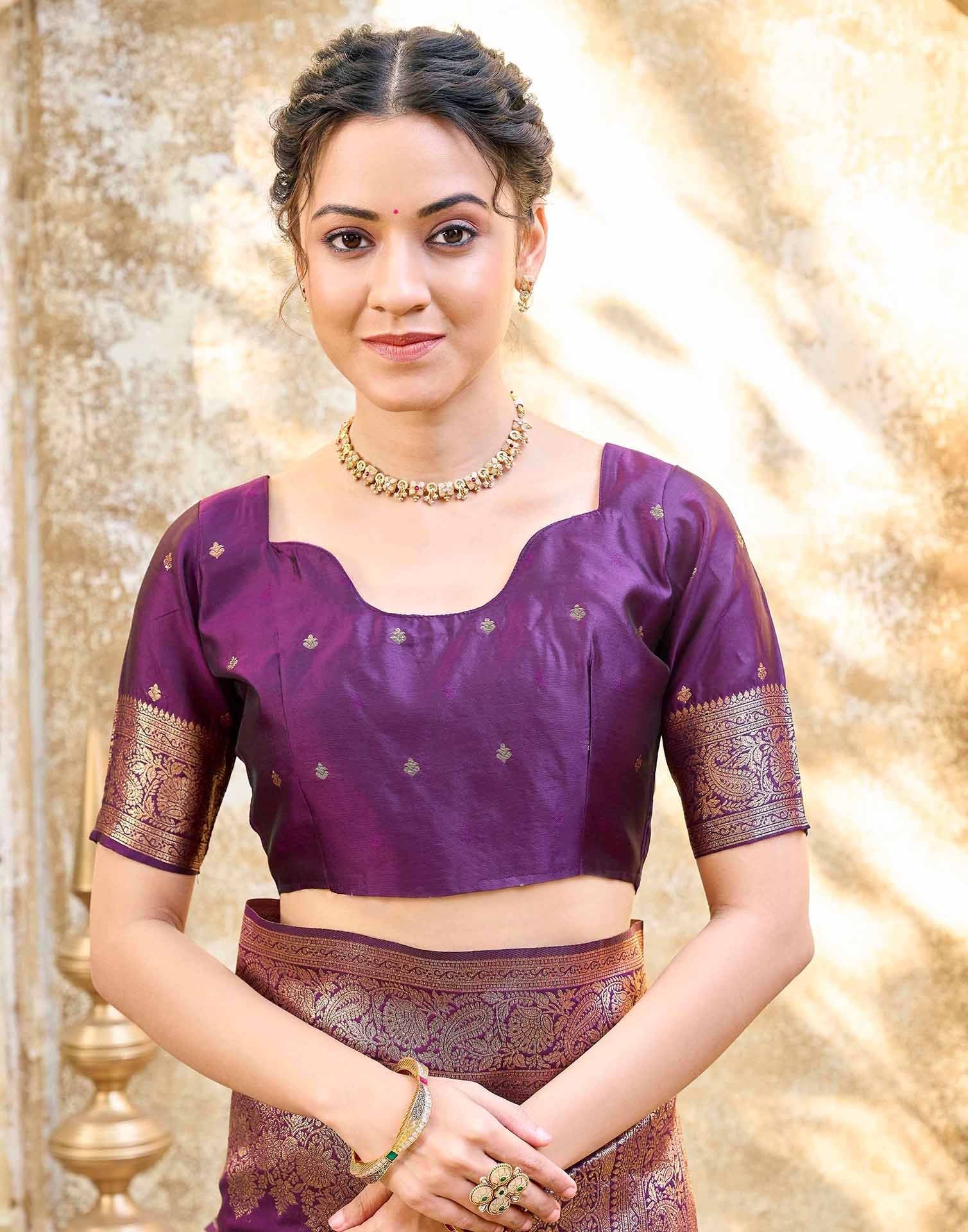 Dark Purple Silk Woven Banarasi Saree