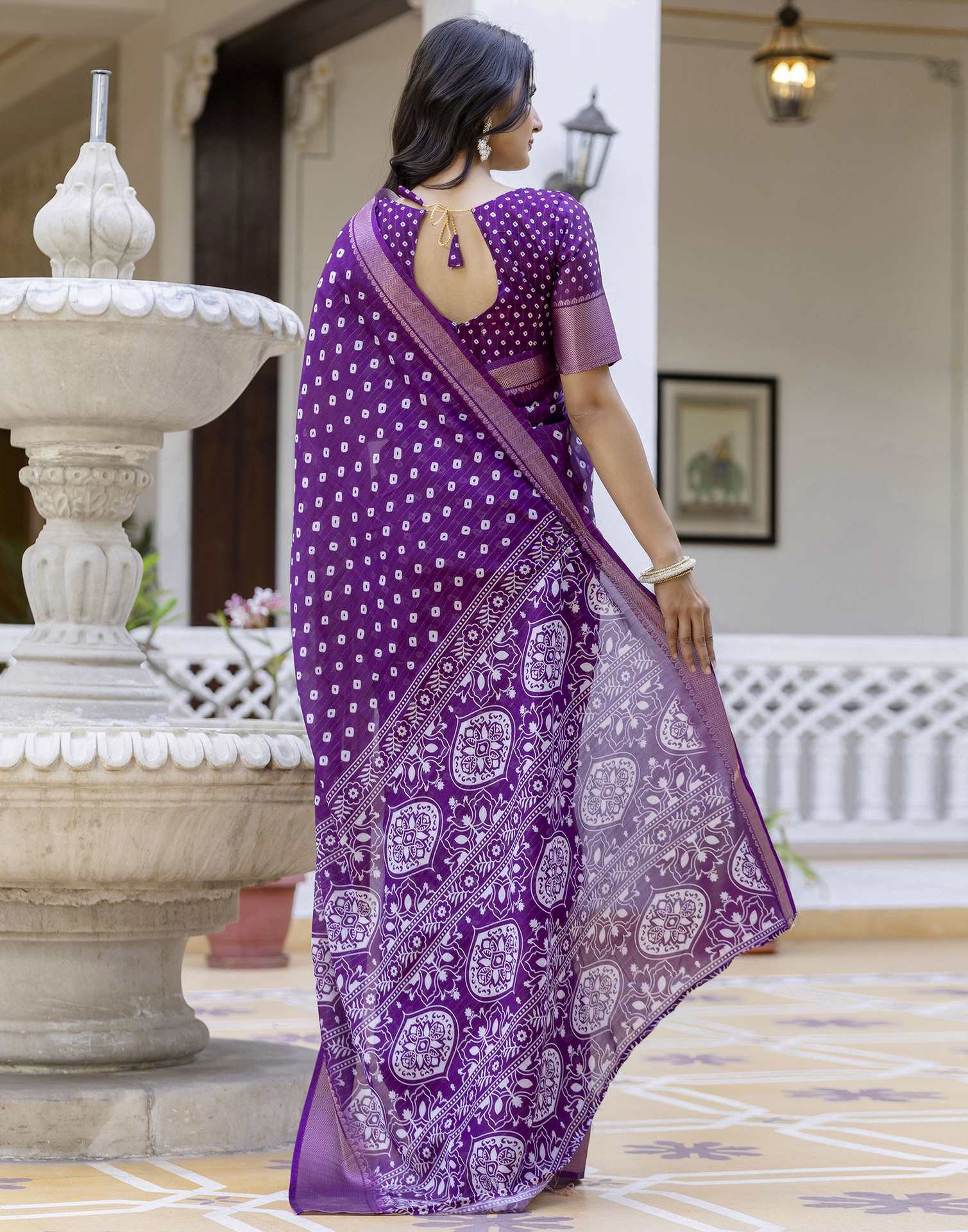 Ready To Wear Purple Dola Silk Bandhani Printed Saree