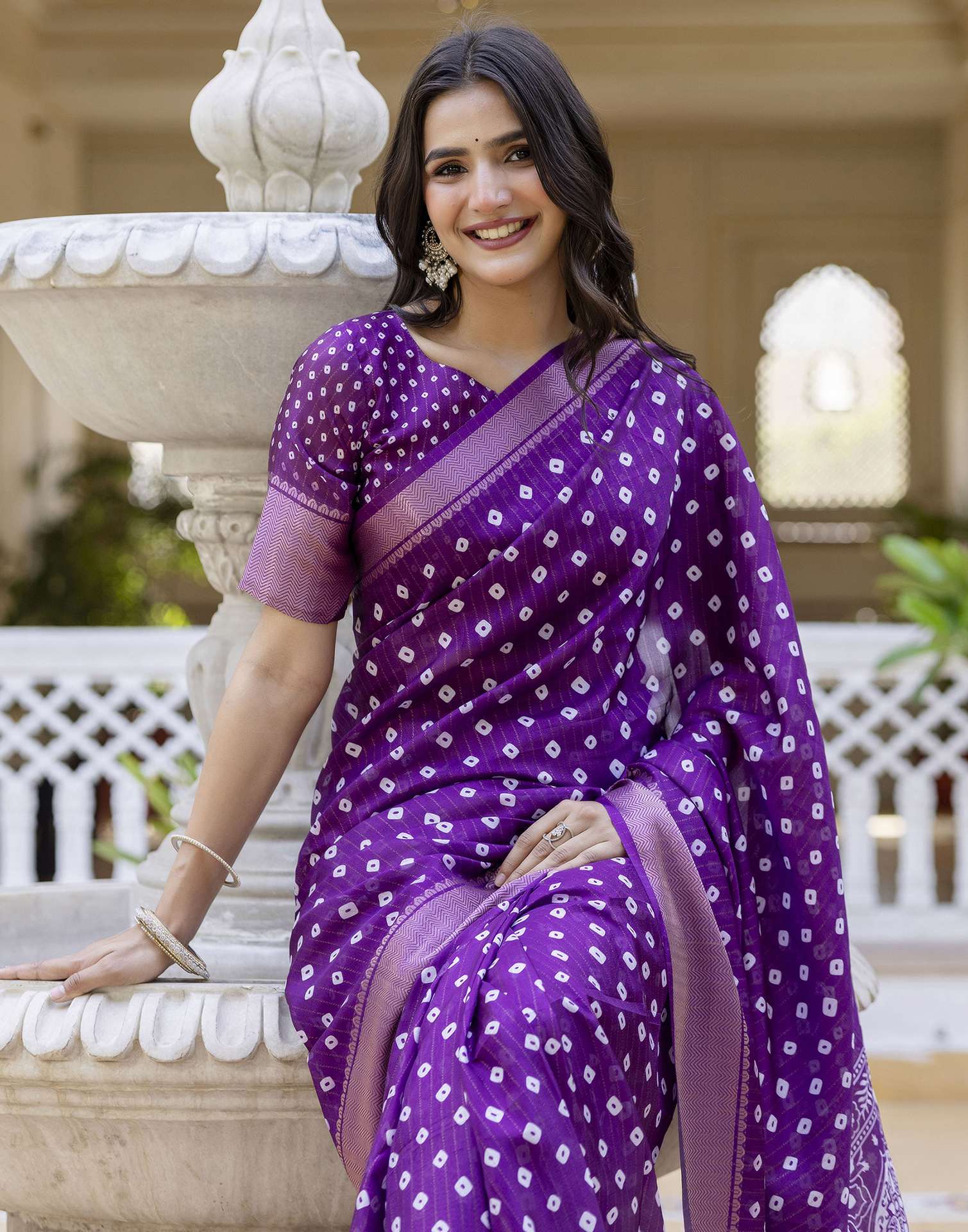 Ready To Wear Purple Dola Silk Bandhani Printed Saree