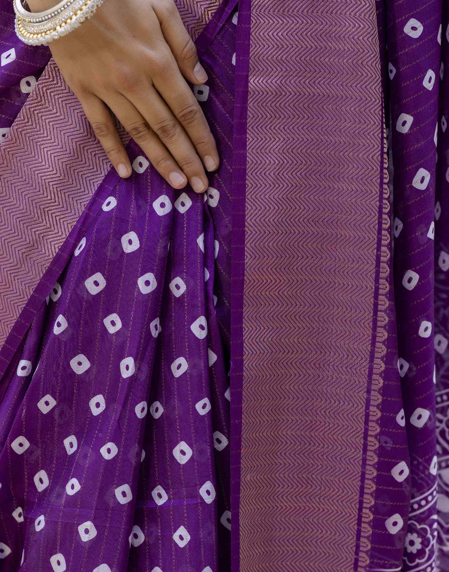 Ready To Wear Purple Dola Silk Bandhani Printed Saree