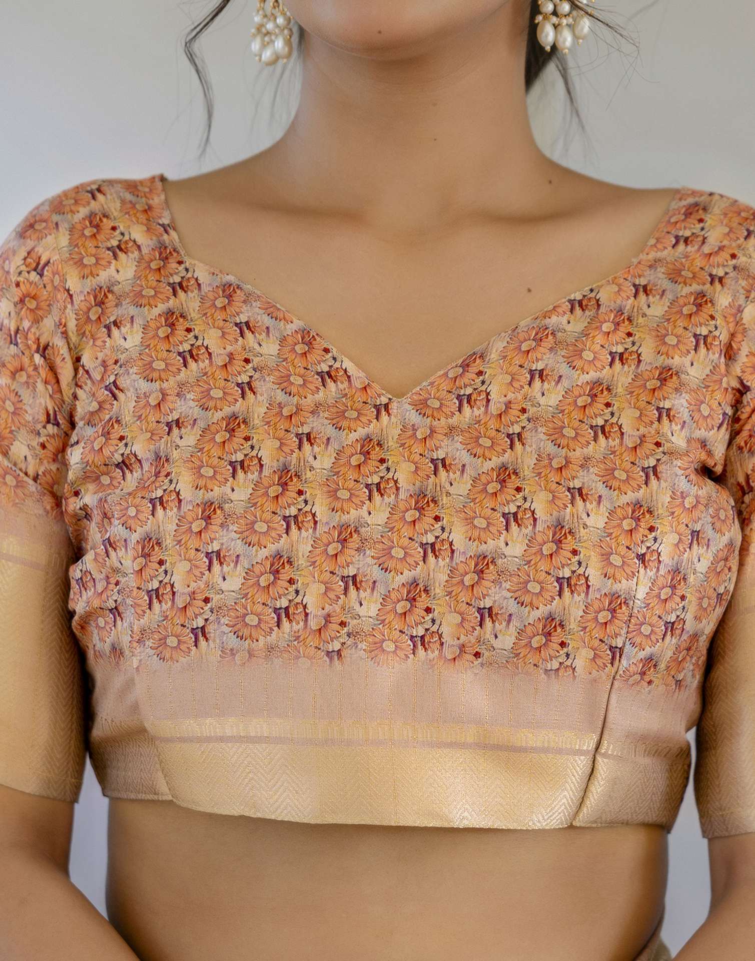 Ready To Wear Light Beige Dola Silk Woven Border Printed Saree