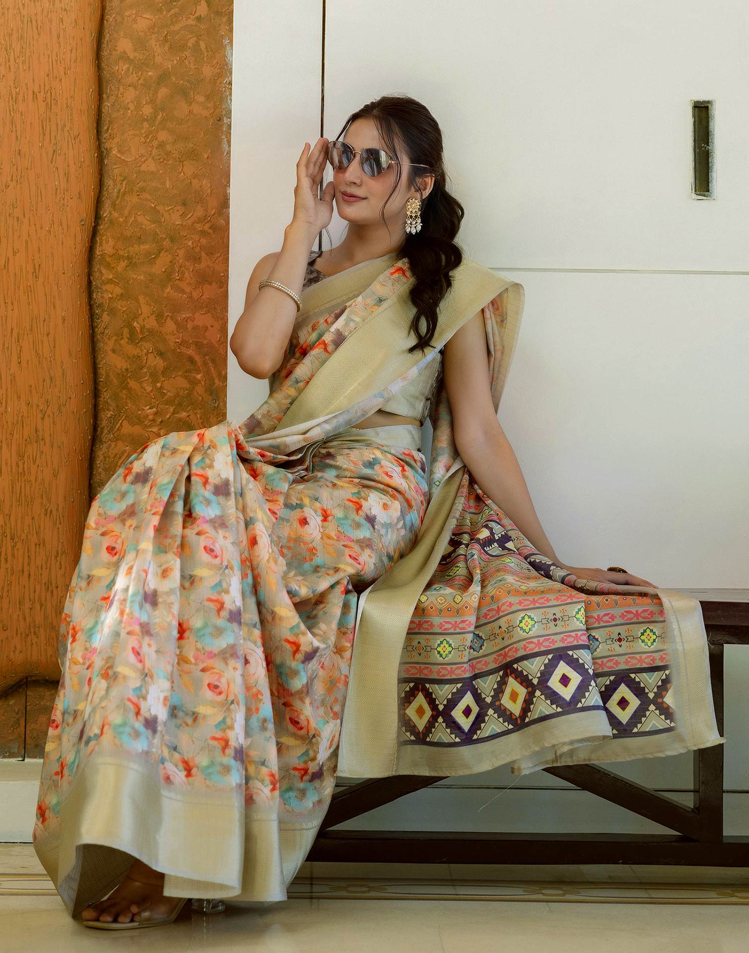 Ready To Wear Light Green Dola Silk Woven Border Printed Saree
