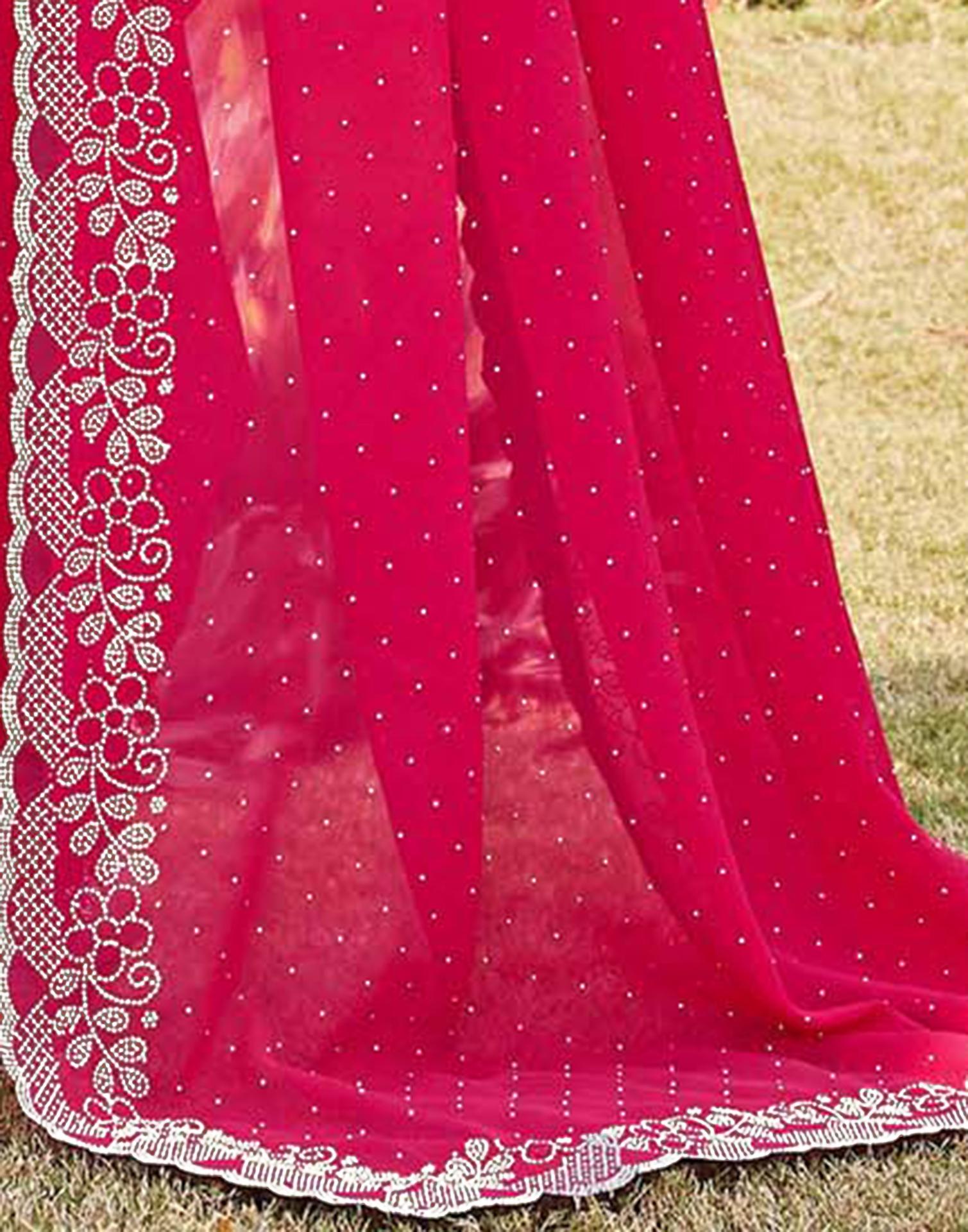 Pink Georgette Stone Work Swarovski Saree