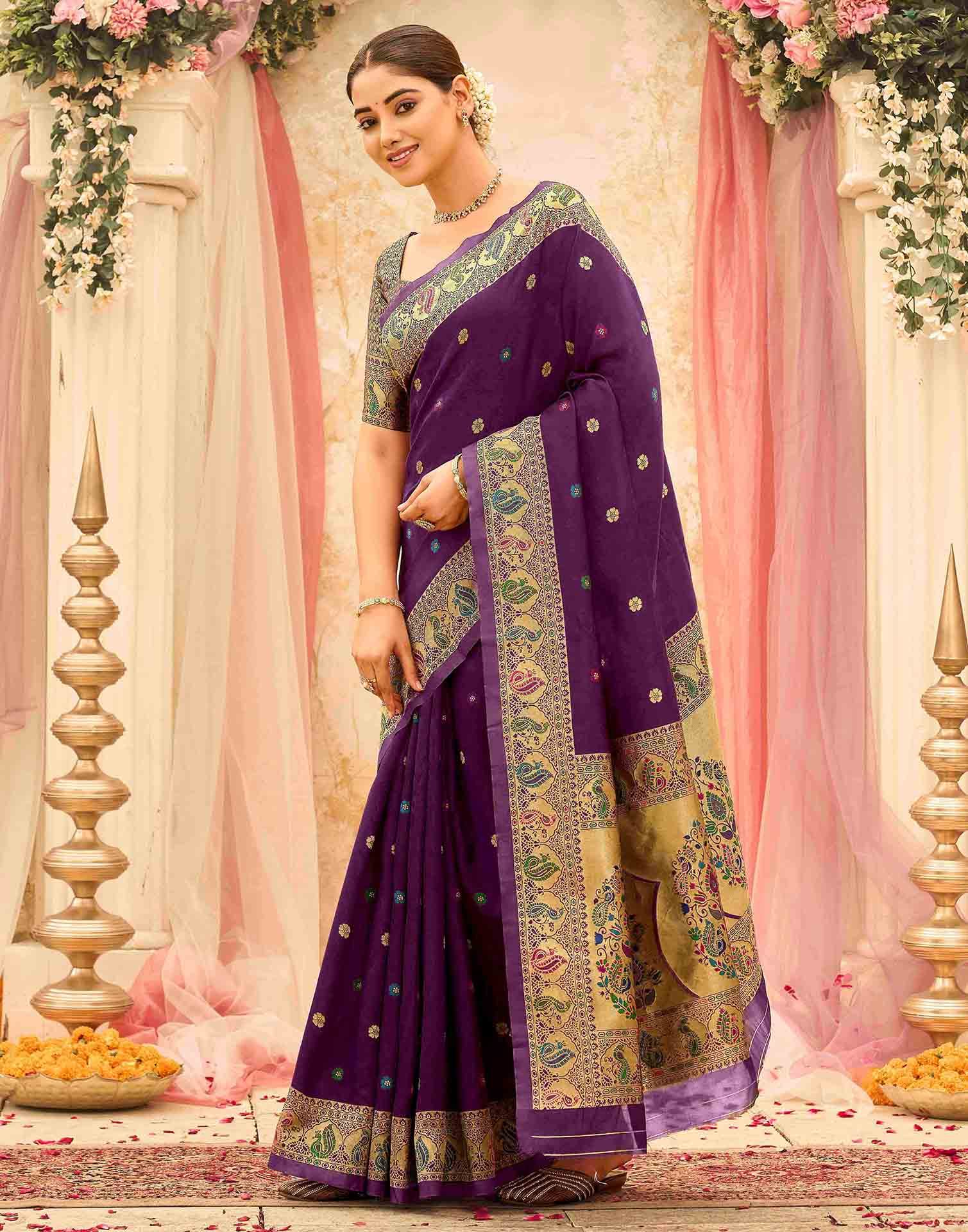 Dark Purple Silk Woven Paithani Saree
