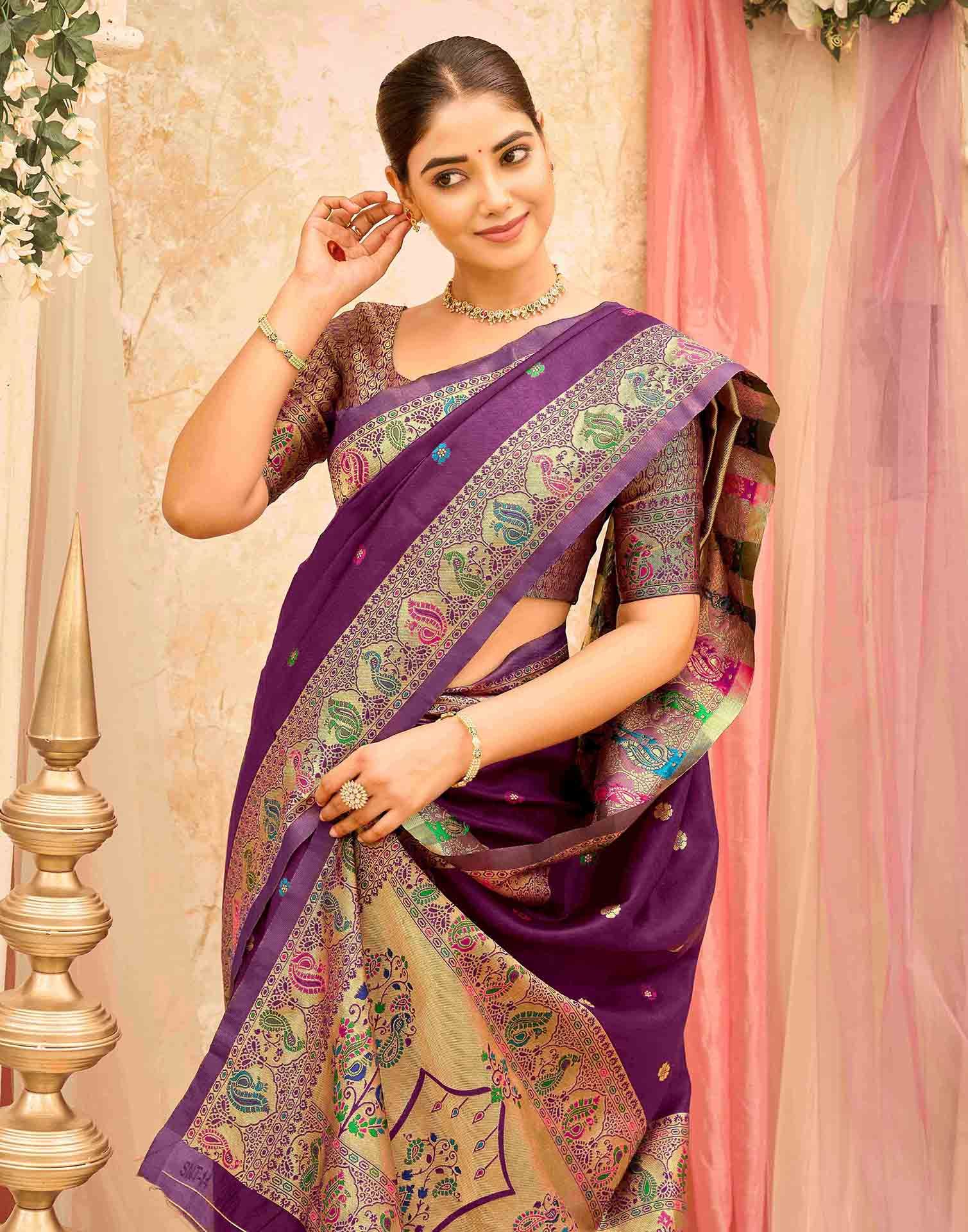 Dark Purple Silk Woven Paithani Saree