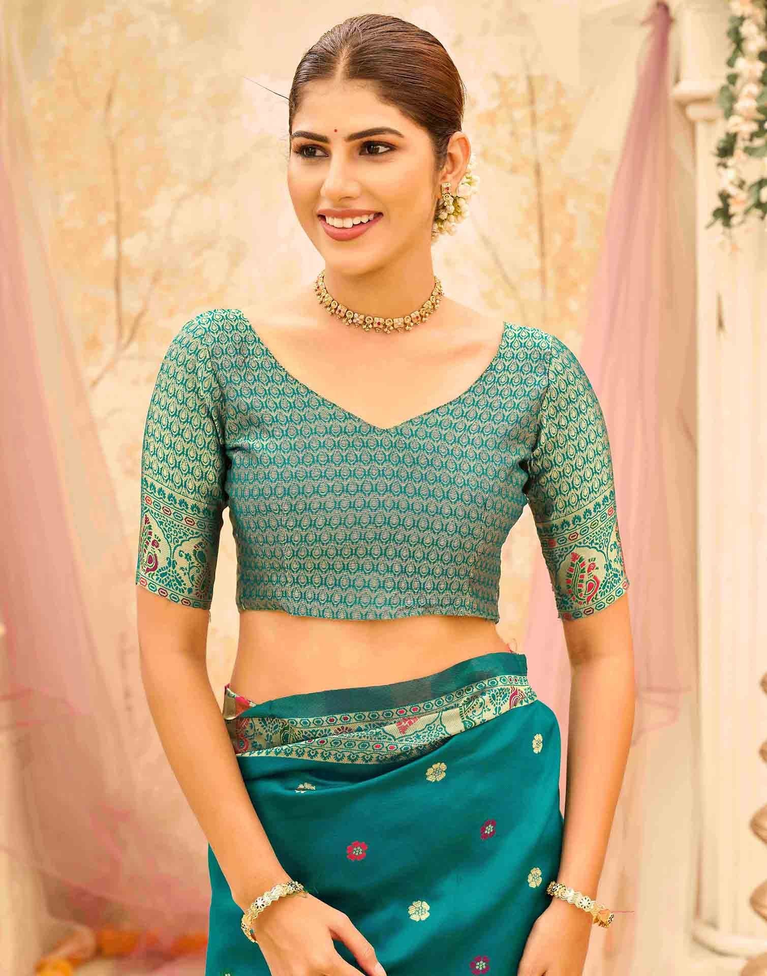 Teal Green Silk Woven Paithani Saree