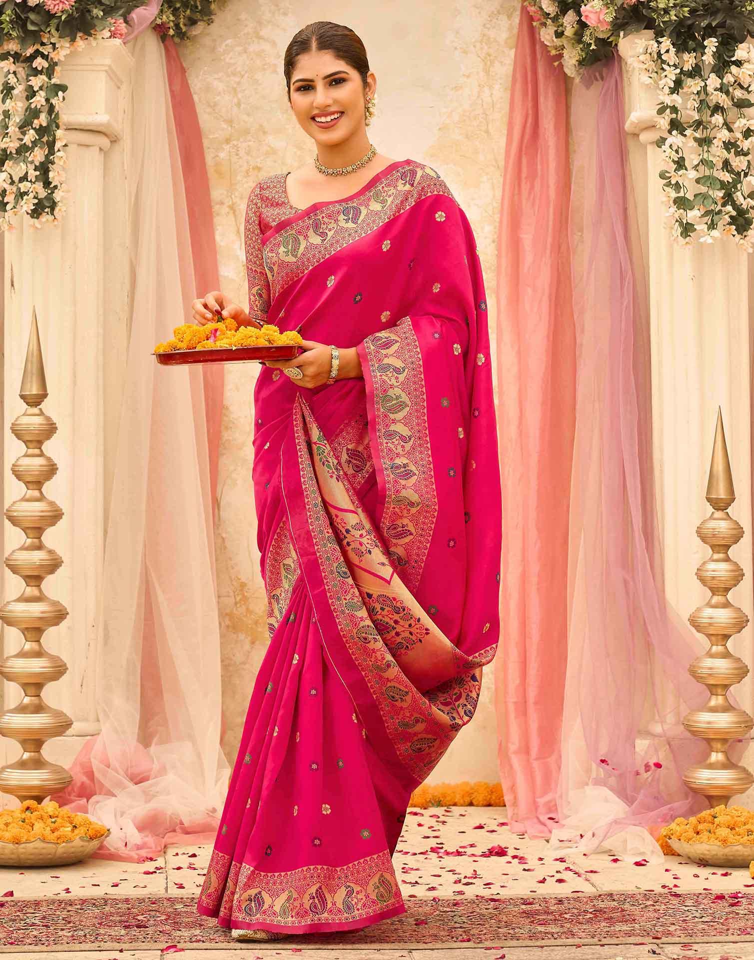 Pink Silk Woven Paithani Saree