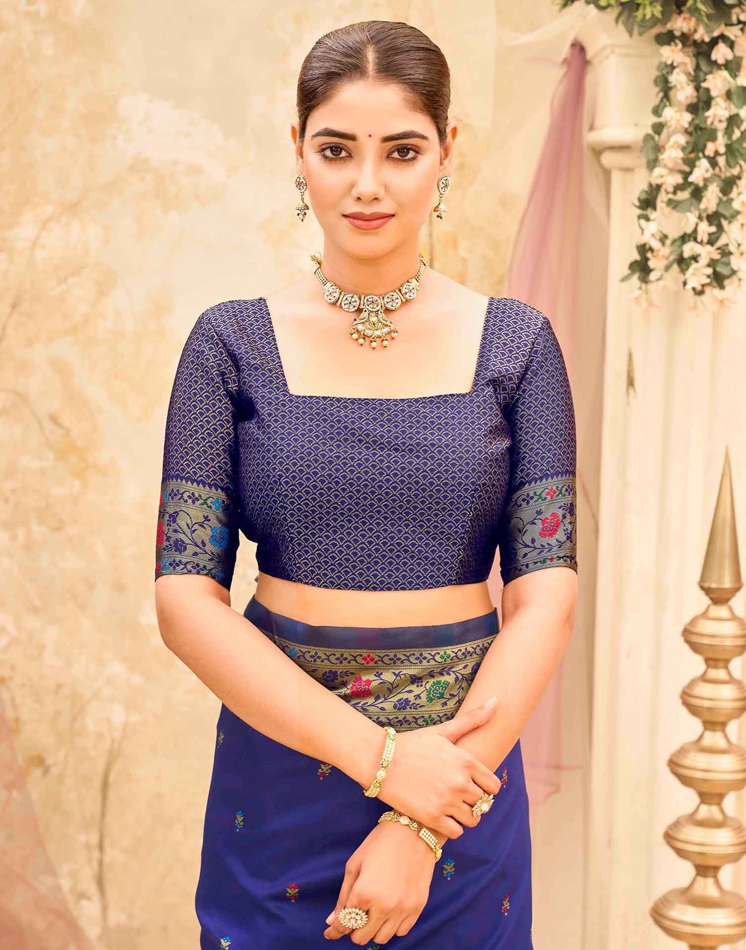 Navy Blue Silk Woven Paithani Saree