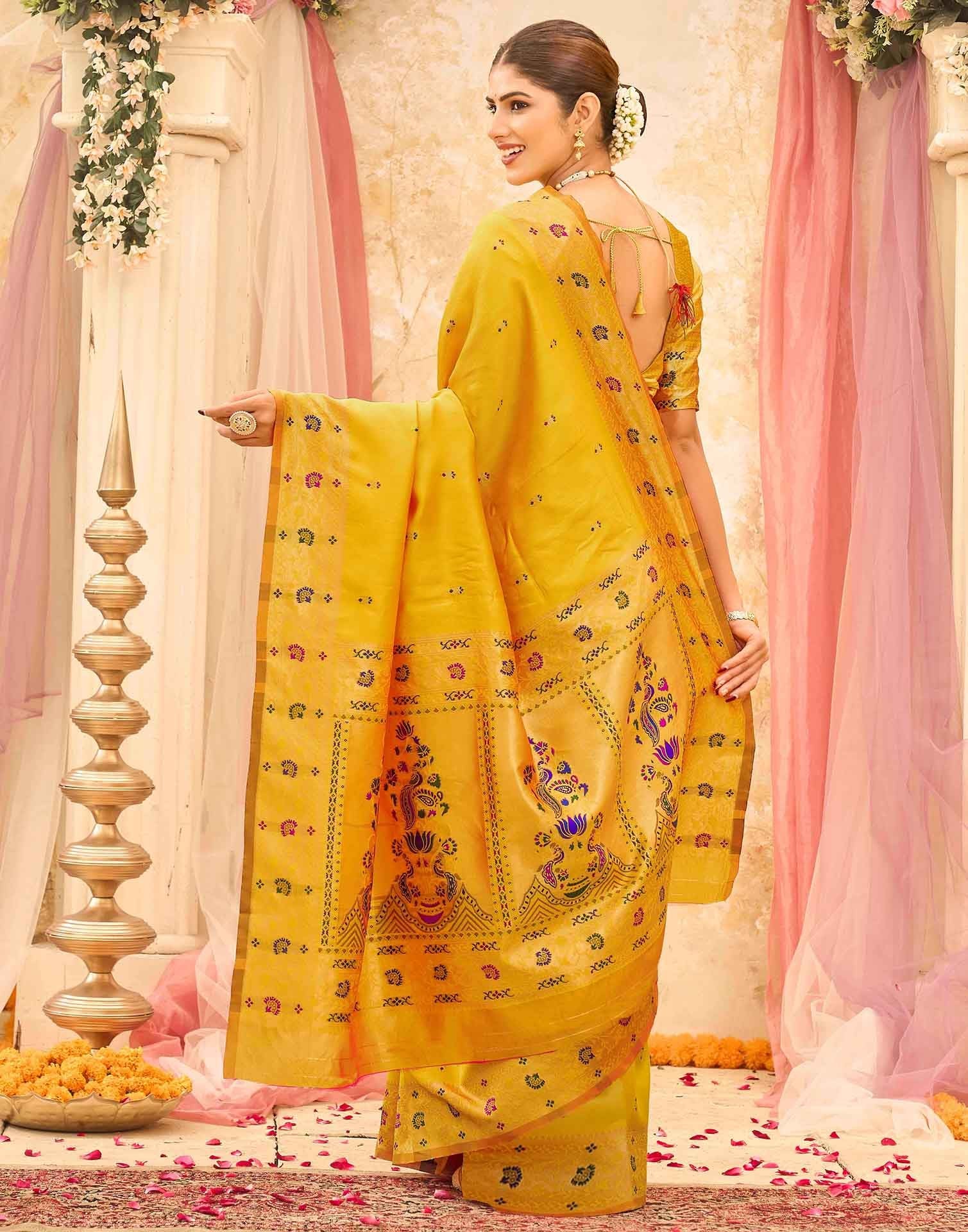 Yellow Silk Woven Paithani Saree