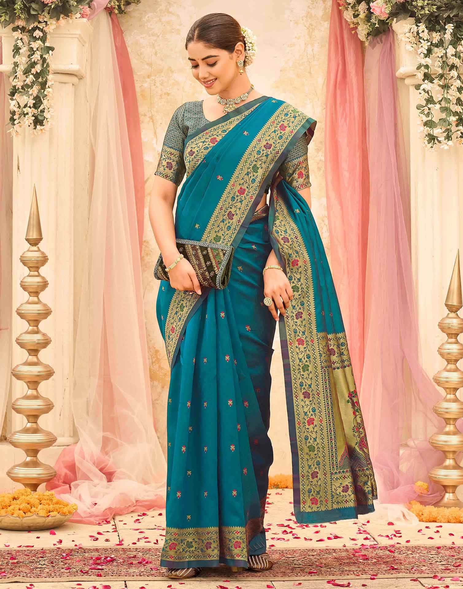 Rama Blue Silk Woven Paithani Saree