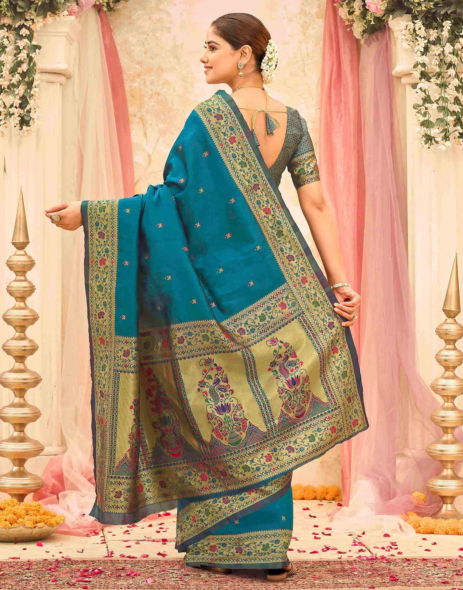 Rama Blue Silk Woven Paithani Saree