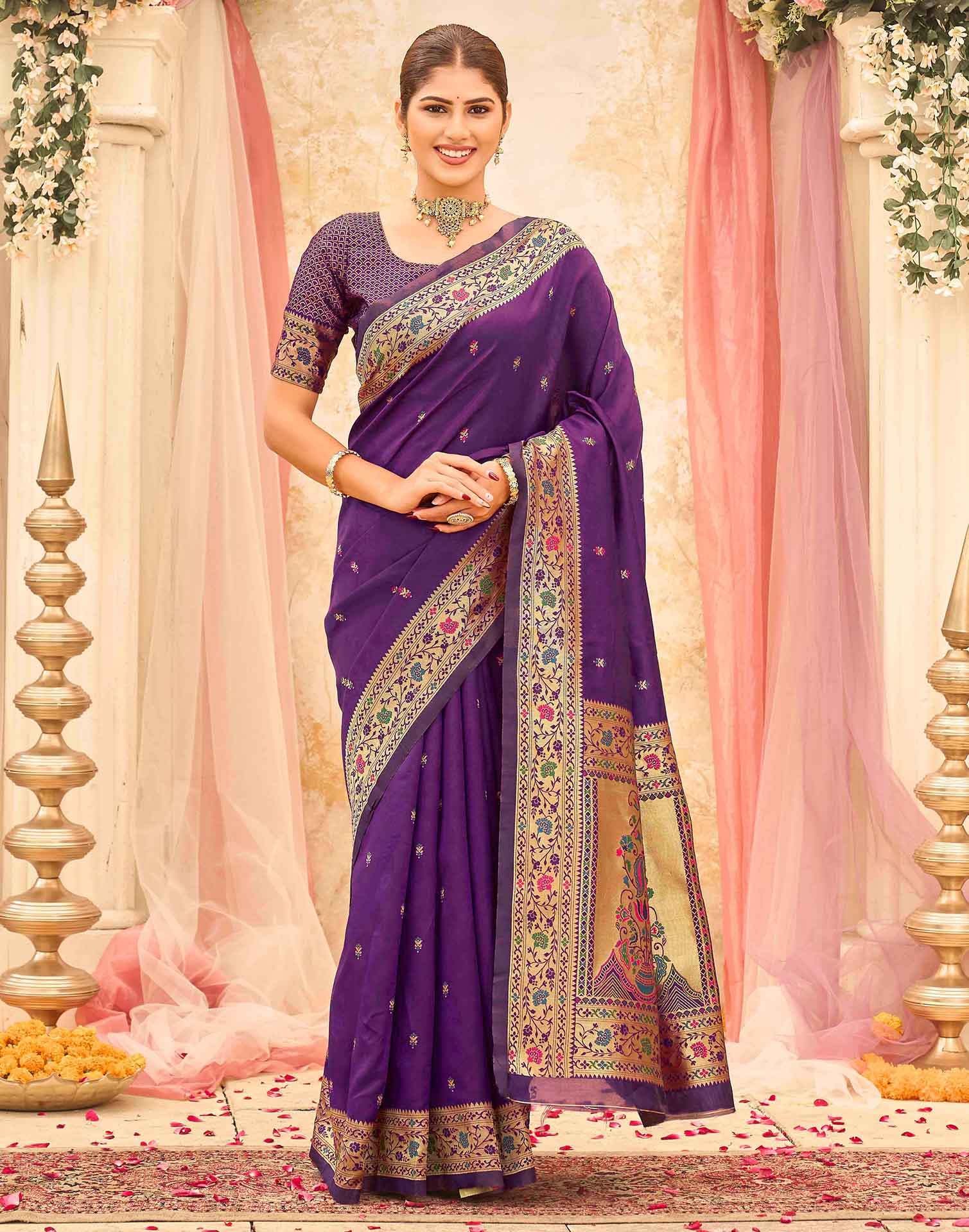 Dark Purple Silk Woven Paithani Saree