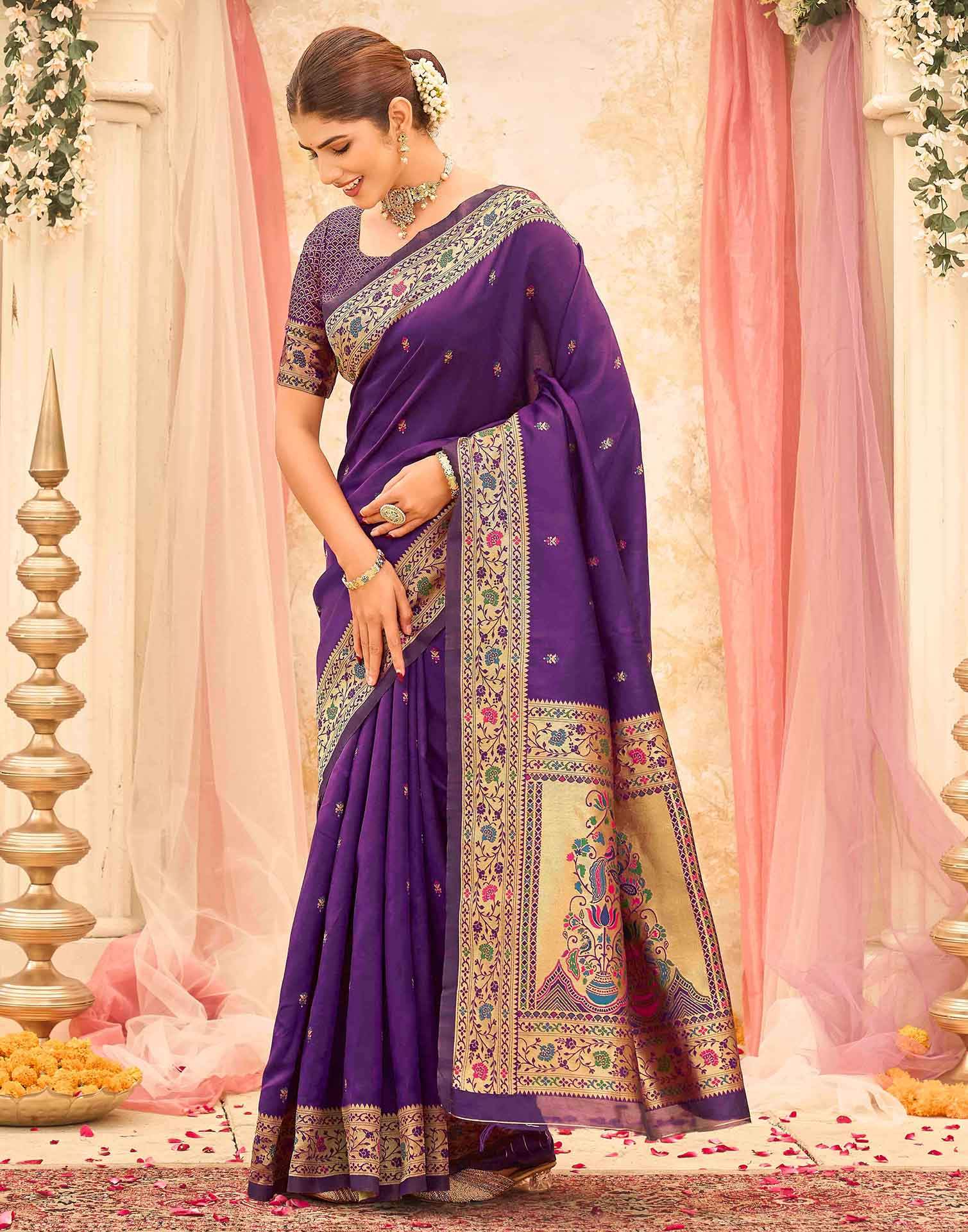 Dark Purple Silk Woven Paithani Saree