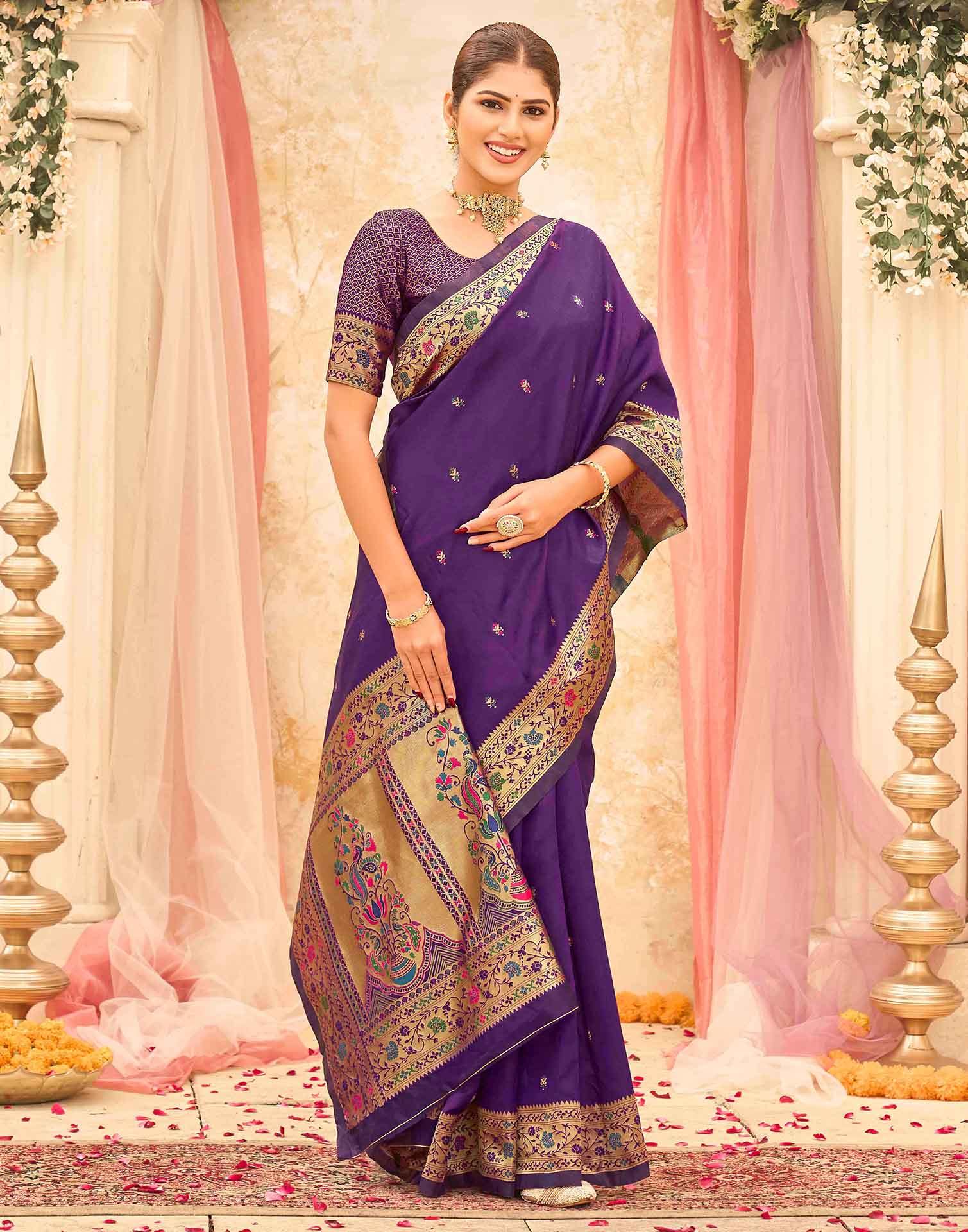 Dark Purple Silk Woven Paithani Saree