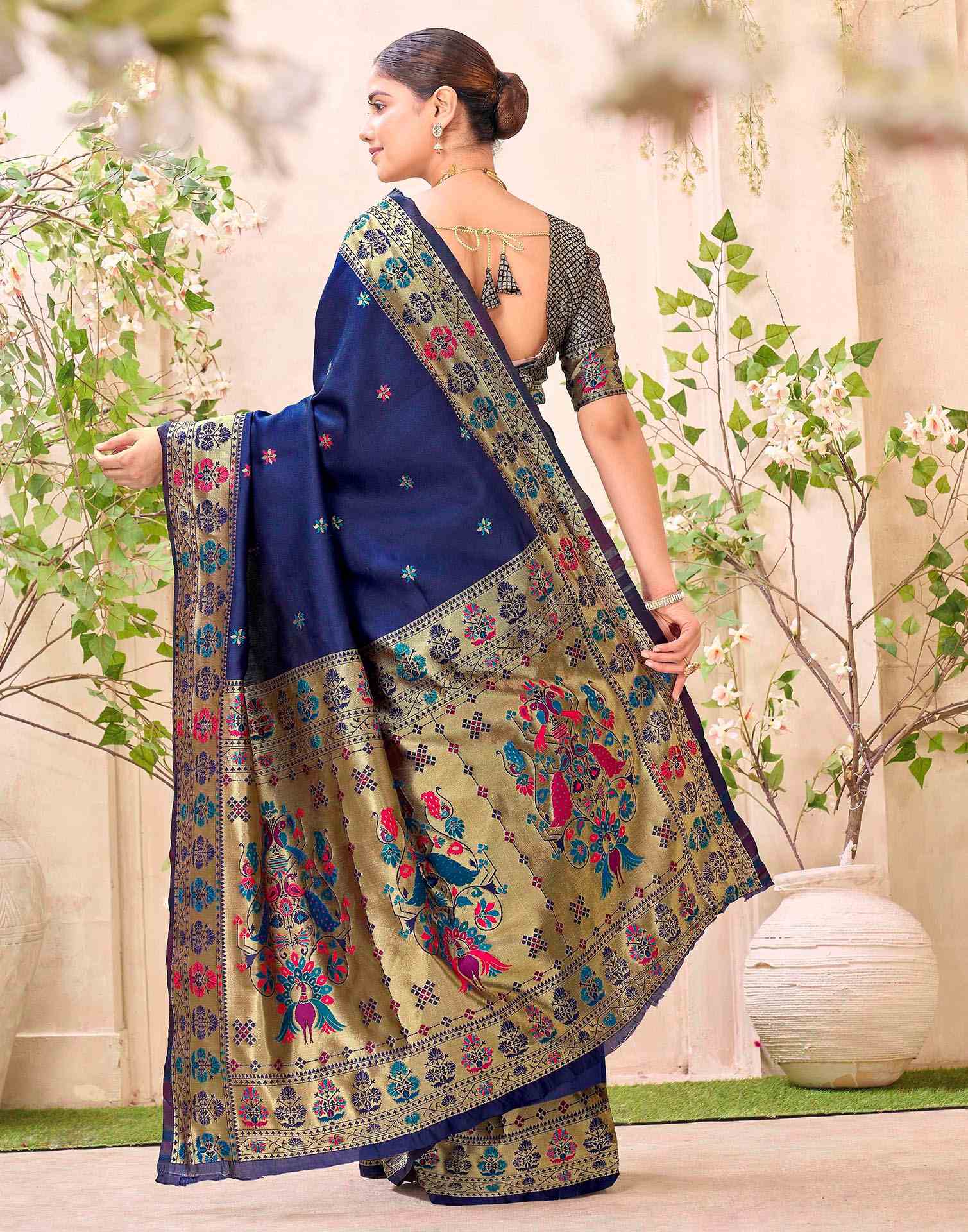 Navy Blue Silk Woven Paithani Saree