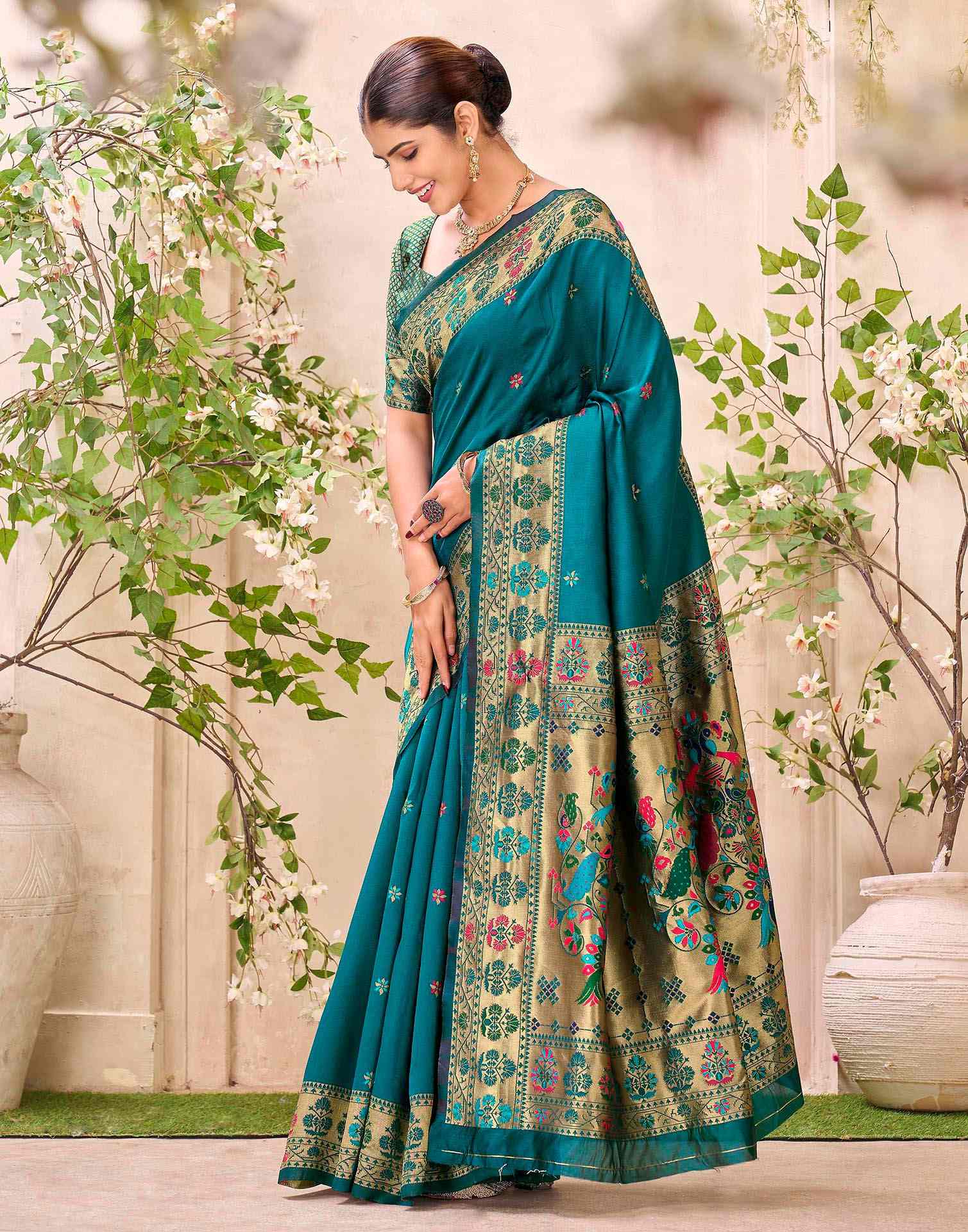 Rama Blue Silk Woven Paithani Saree