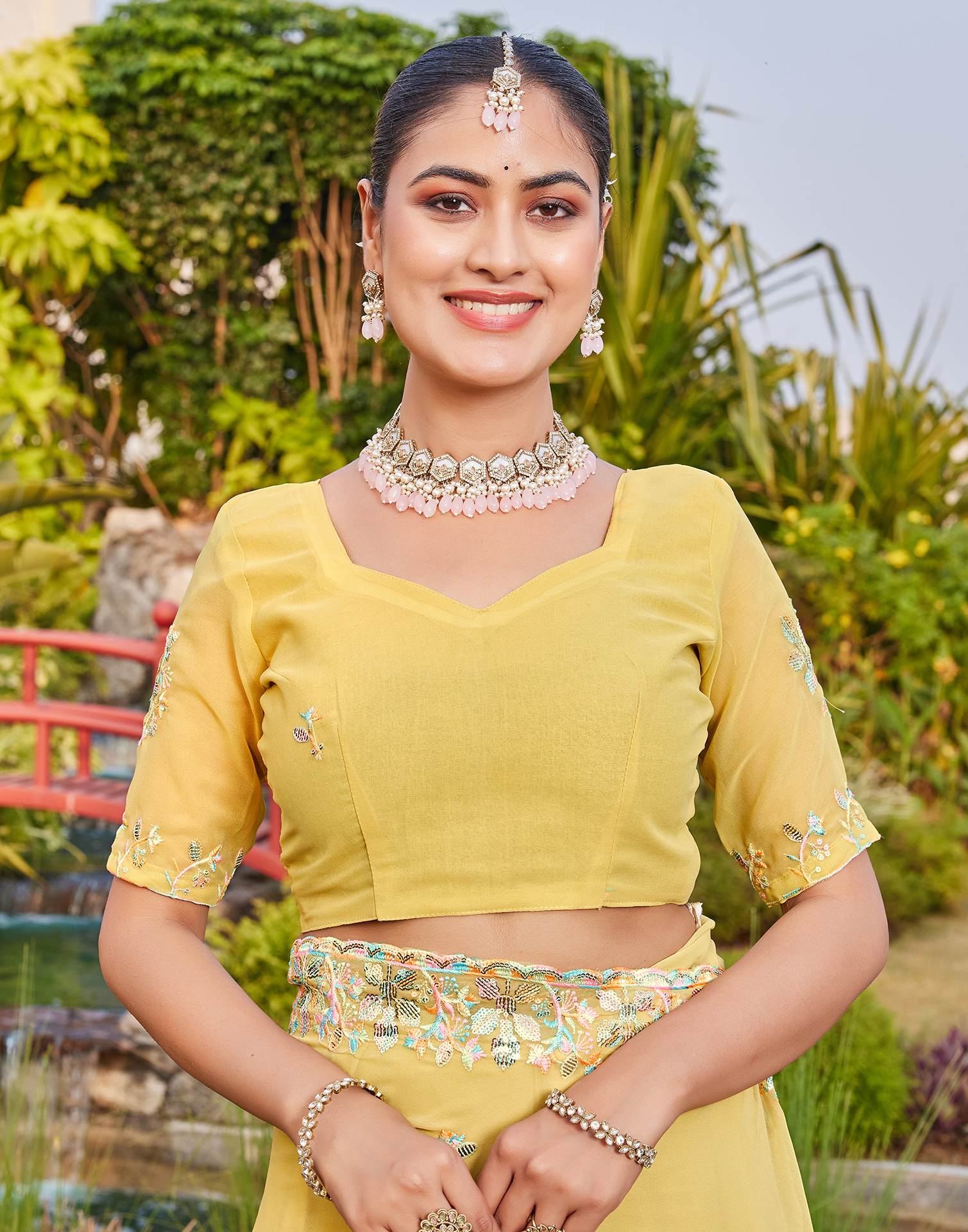 Light Yellow Georgette Sequence Embroidery Saree