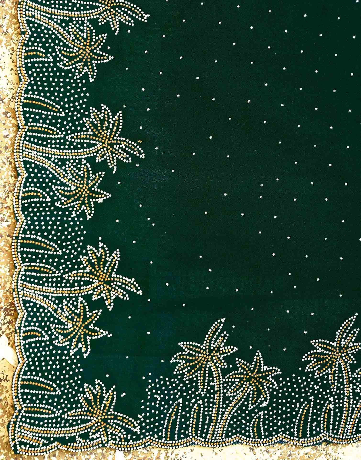 Dark Green Shimmer Stone Work Swarovski Saree