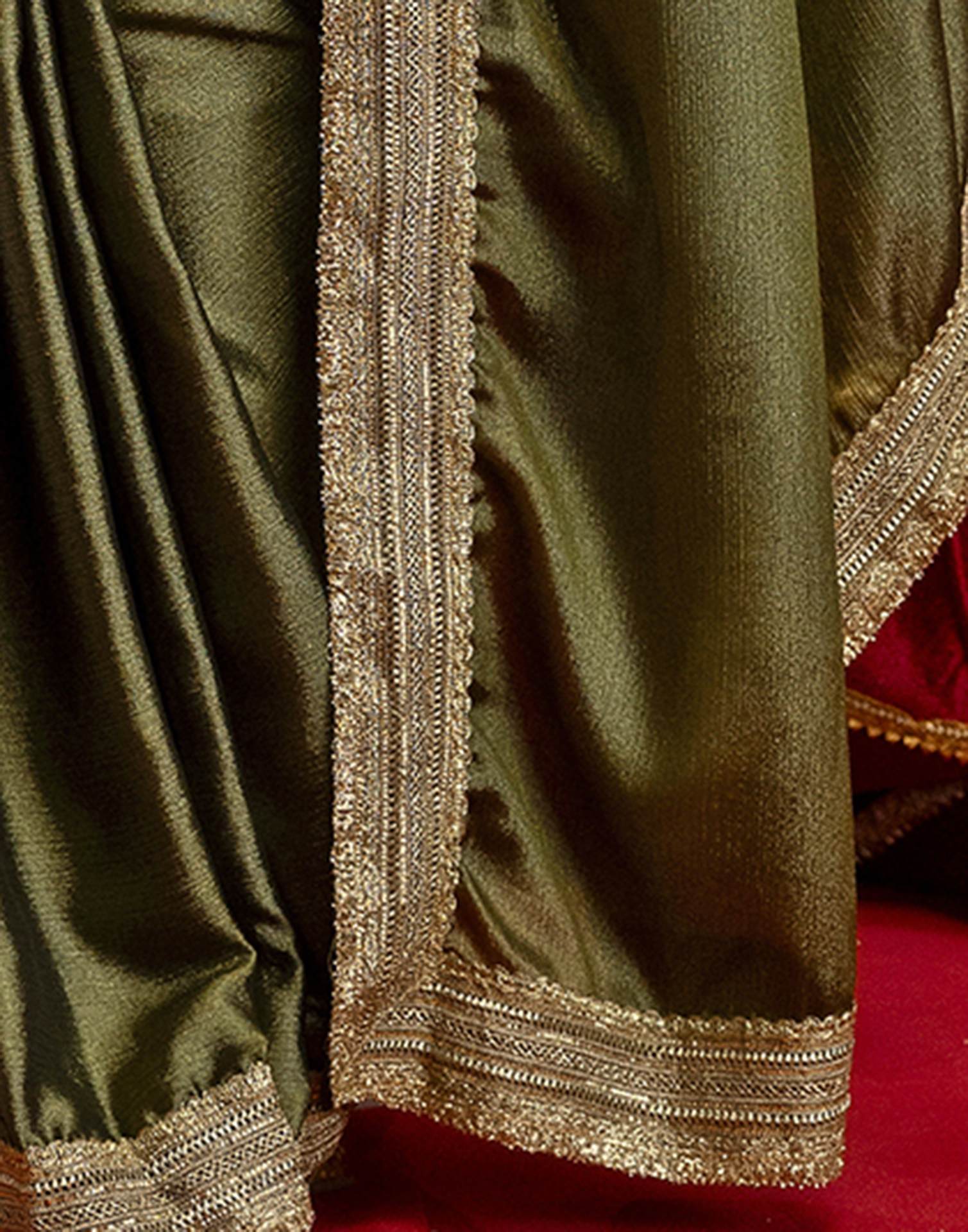 Mehandi Green Chinnon Silk Gota Lace Saree